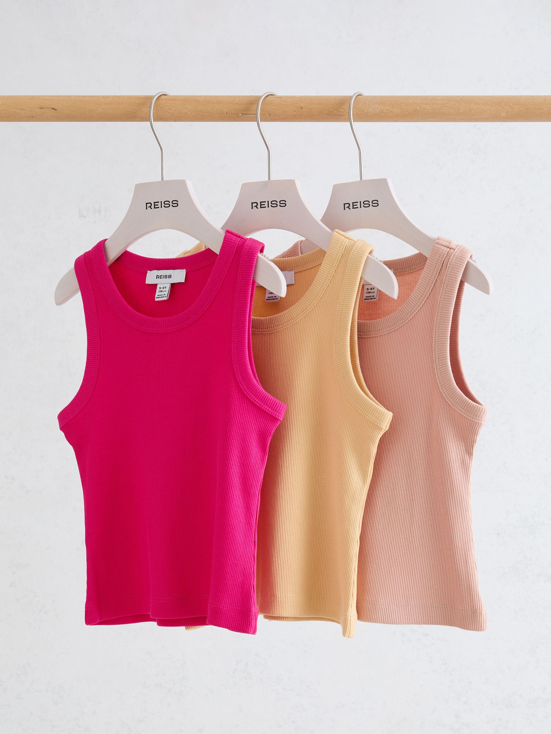3 Pack Stretch-Cotton Ribbed Vest in Pink - Image 2 of 3