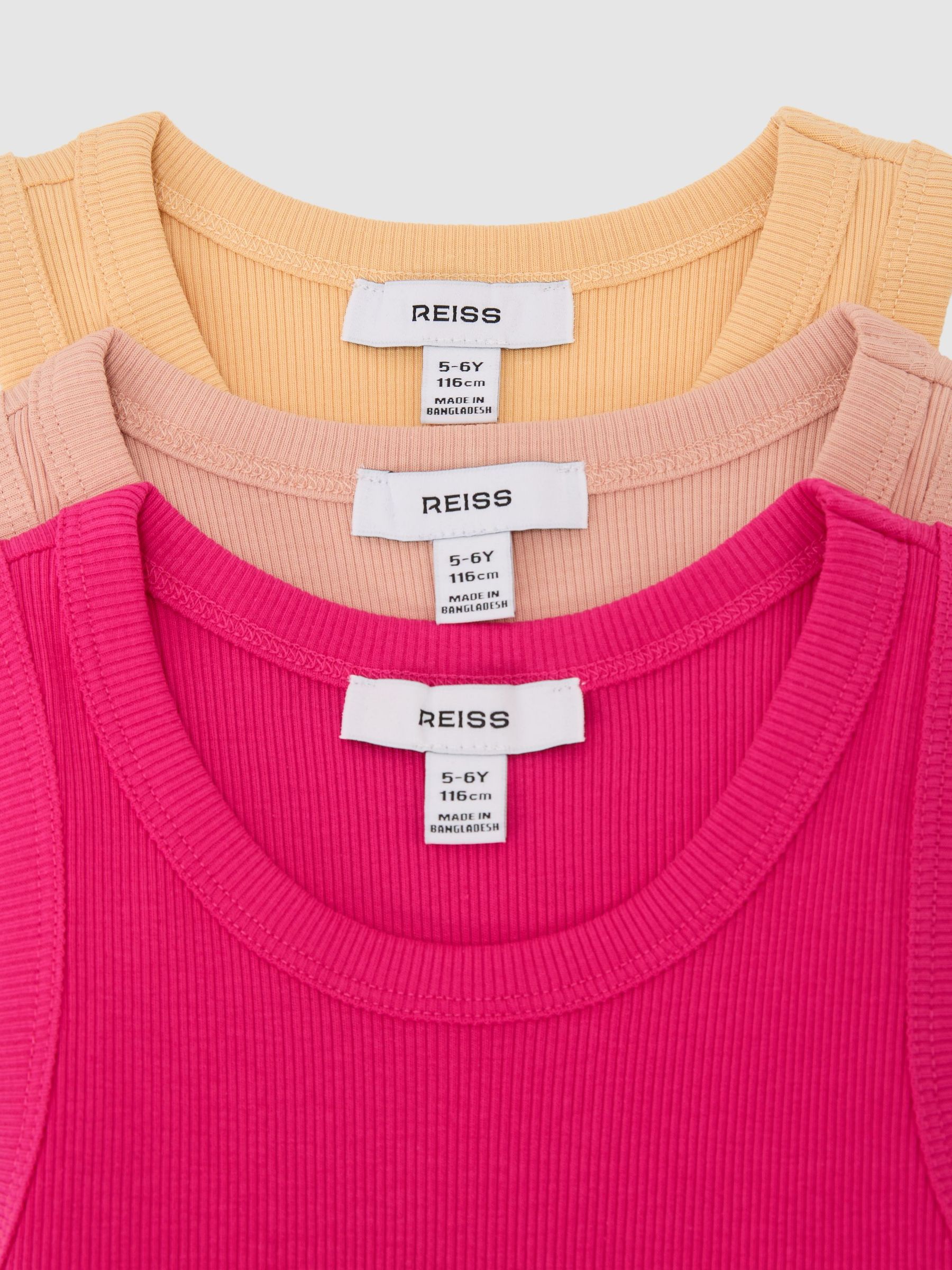 3 Pack Stretch-Cotton Ribbed Vest in Pink - Image 3 of 3