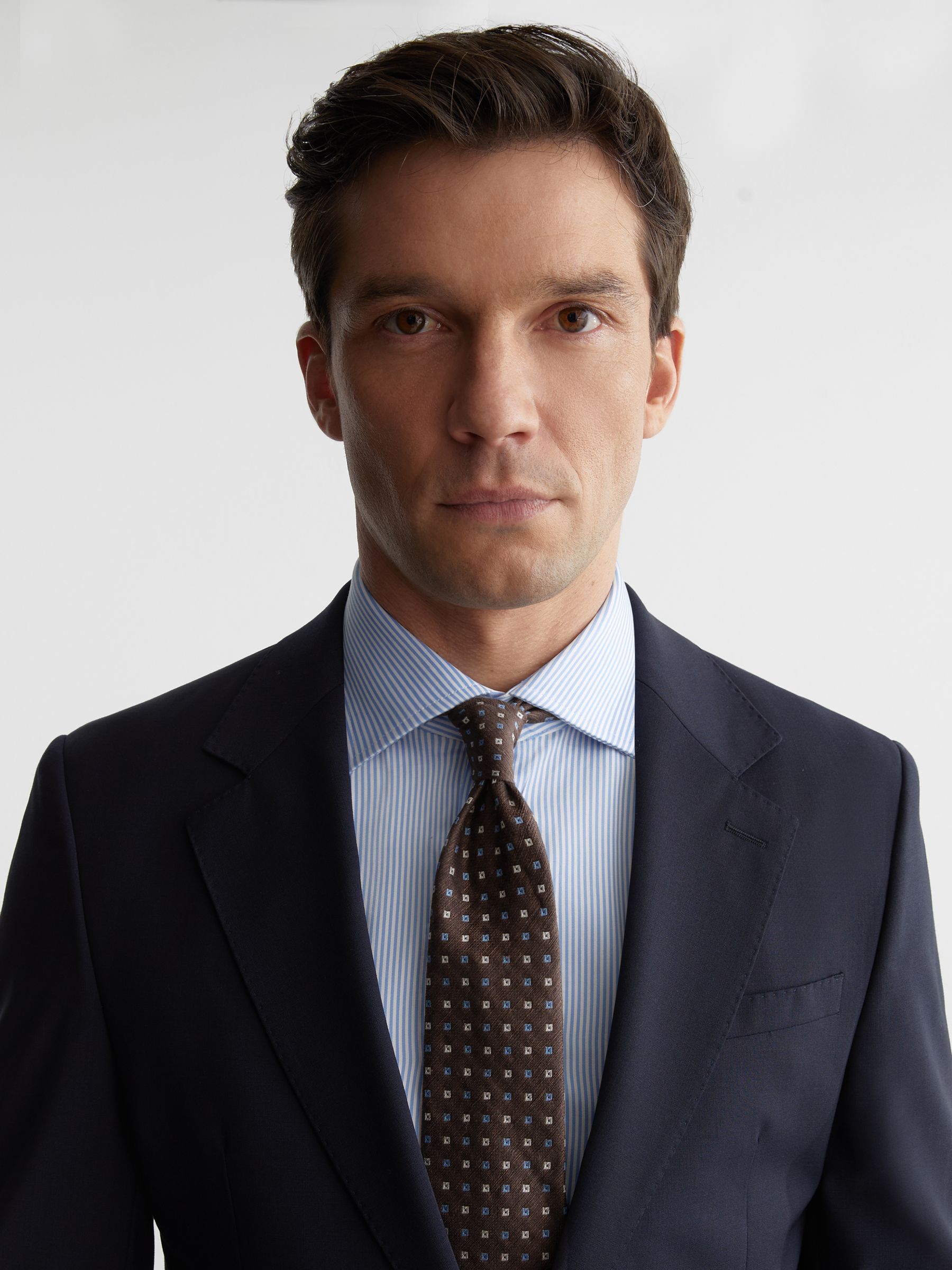 Linen-Silk Blend Micro-Square Tie in Chocolate Brown - Image 1 of 6