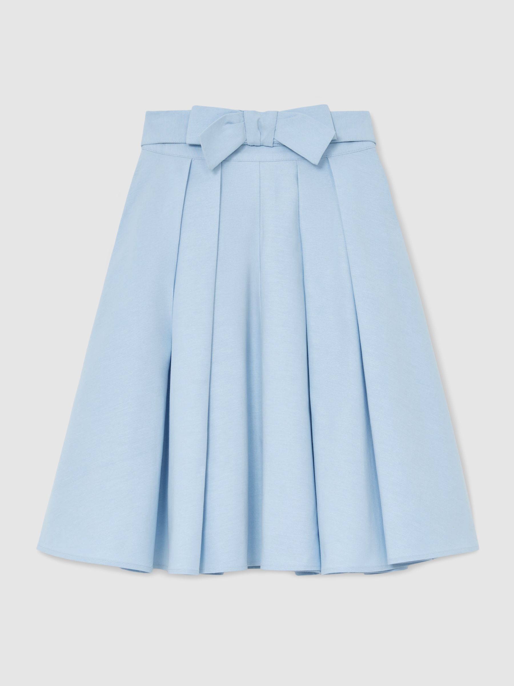 Bow-Detail Pleated Midi Skirt in Pale Blue - Image 1 of 6