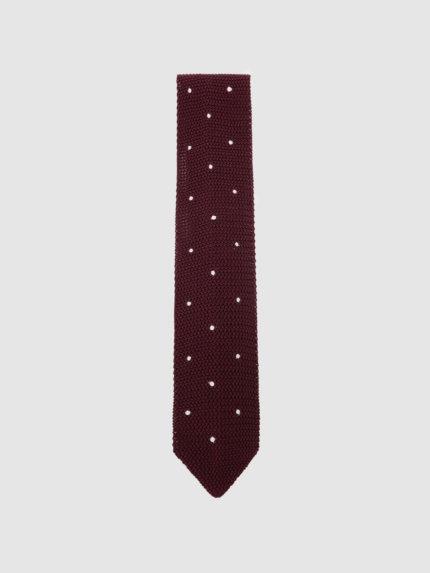 Silk Knitted Pin-Dot Tie in Burgundy - image 5