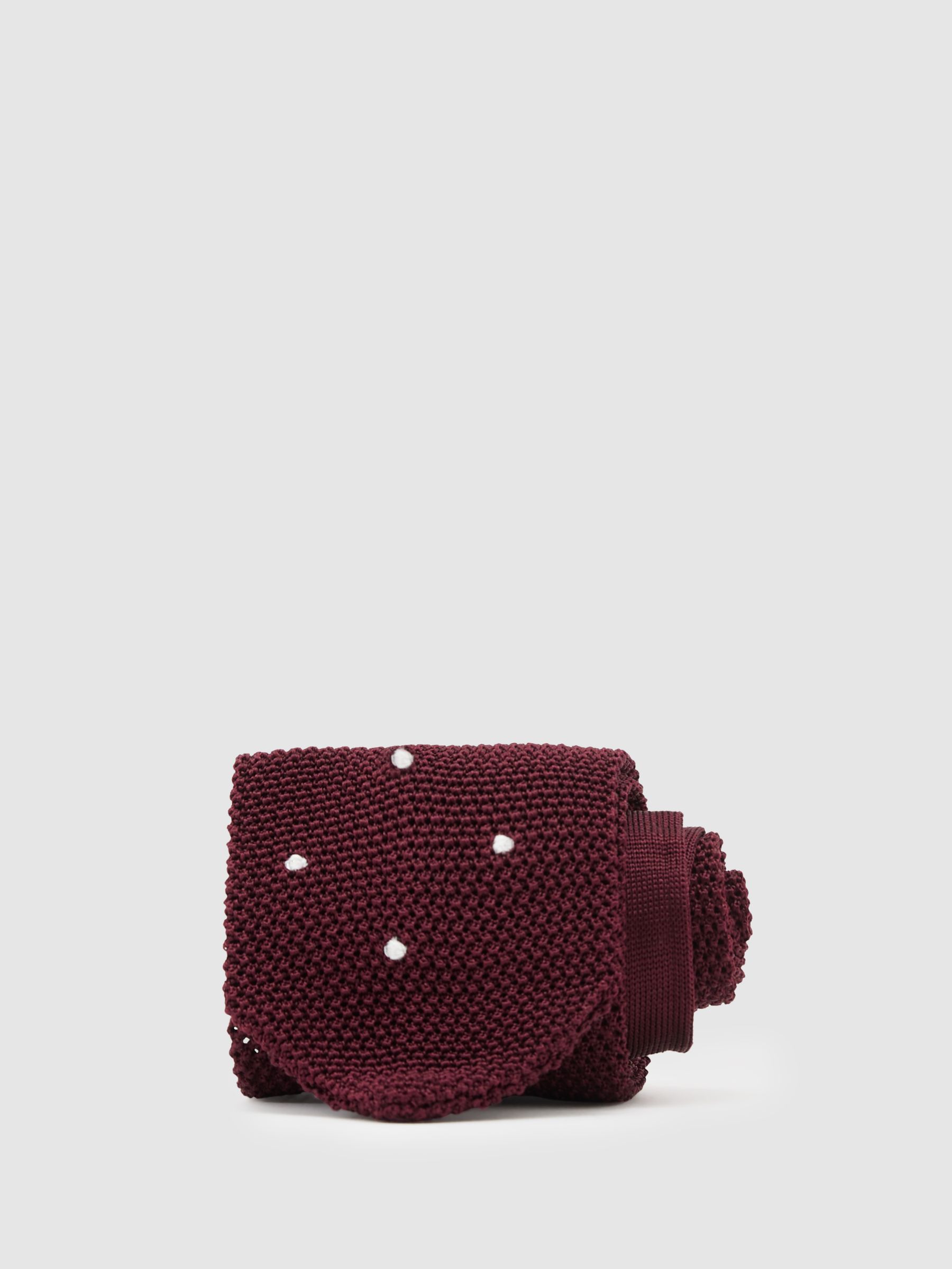 Silk Knitted Pin-Dot Tie in Burgundy - image 1