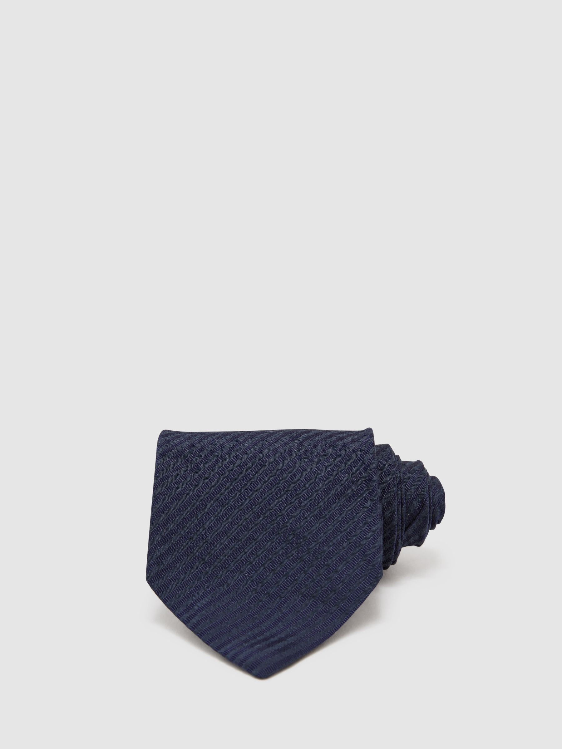 Cotton-Silk Stripe Seersucker Tie in Navy - image 5
