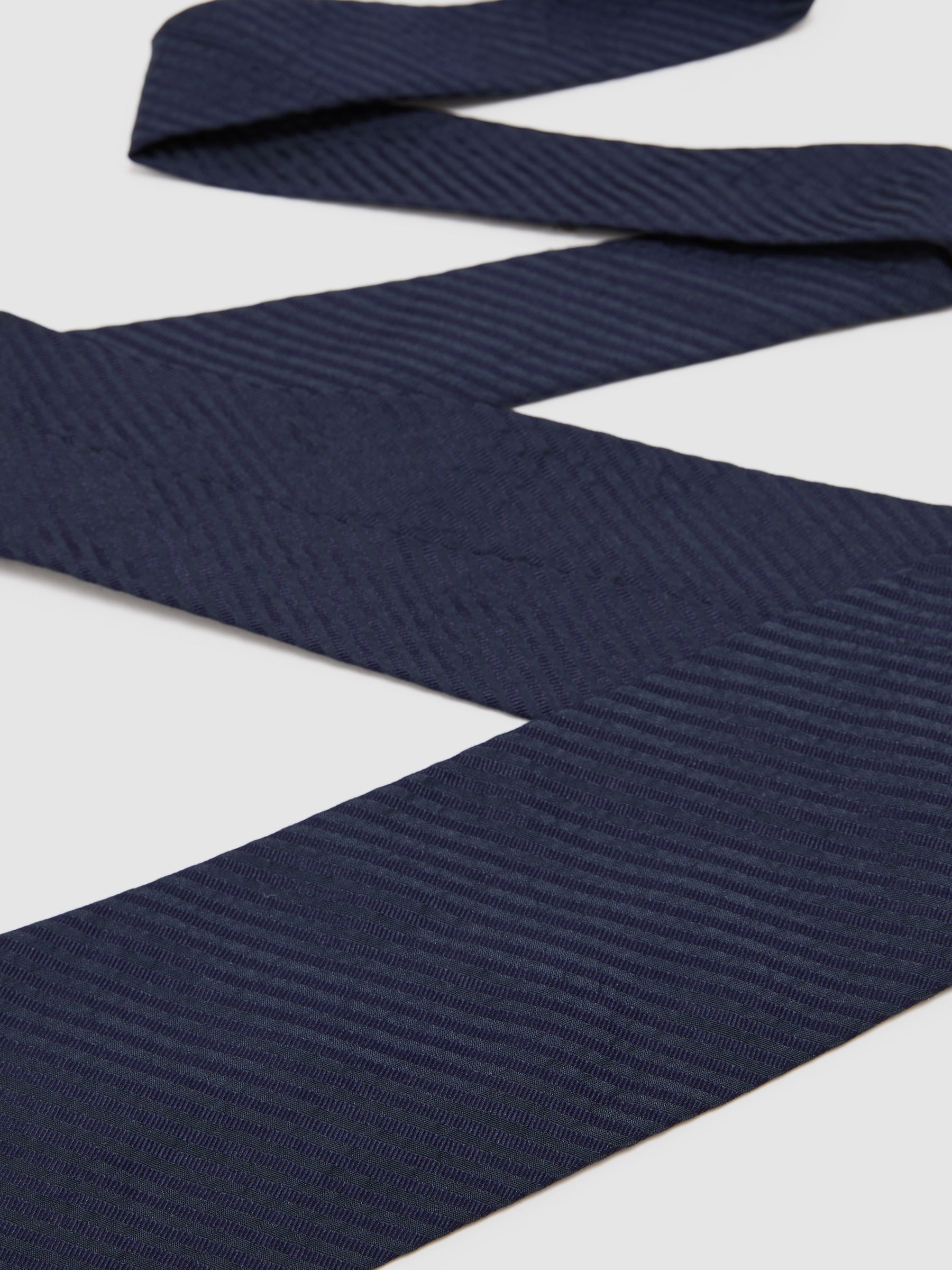 Cotton-Silk Stripe Seersucker Tie in Navy - image 3