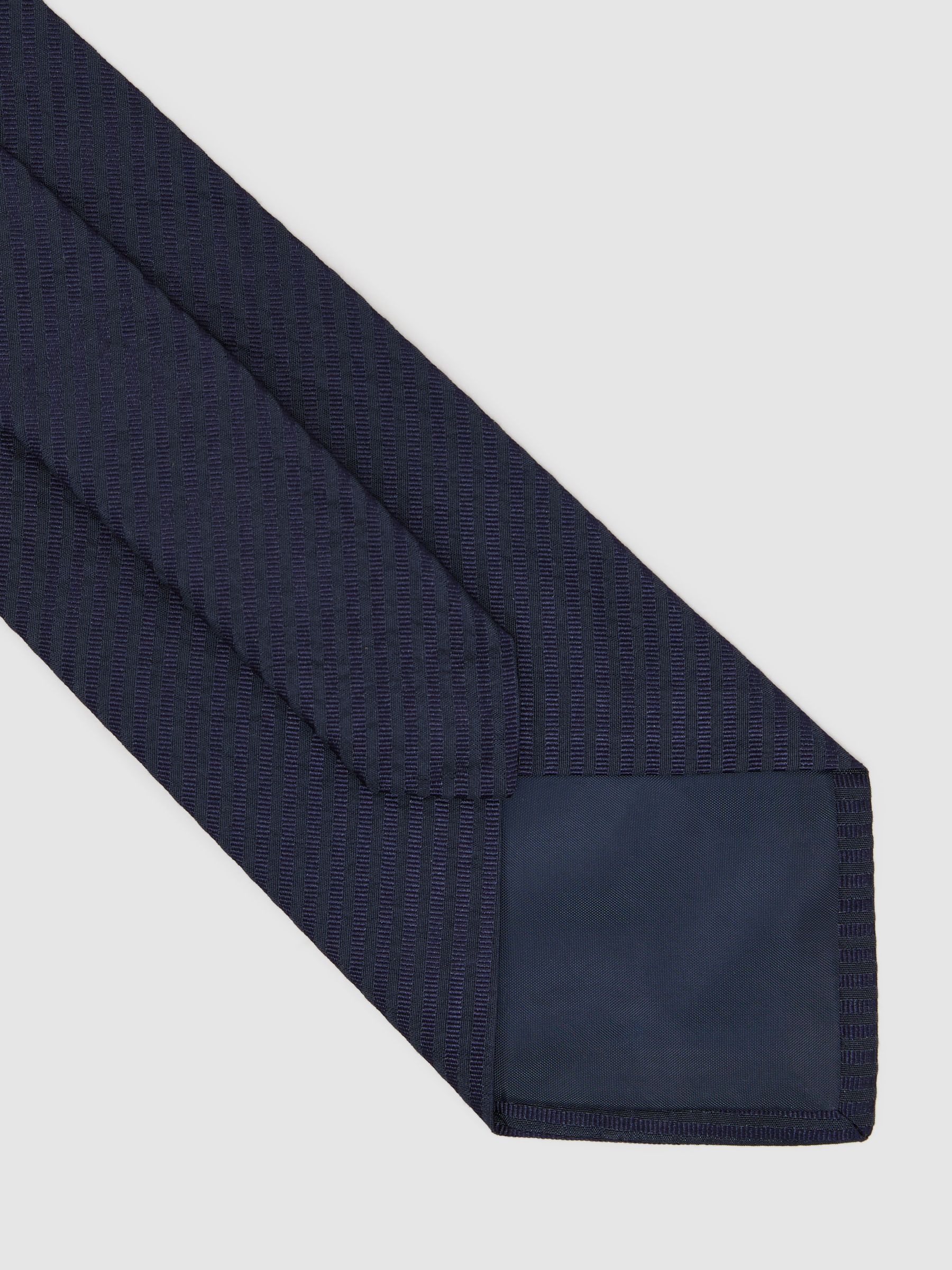 Cotton-Silk Stripe Seersucker Tie in Navy - image 2