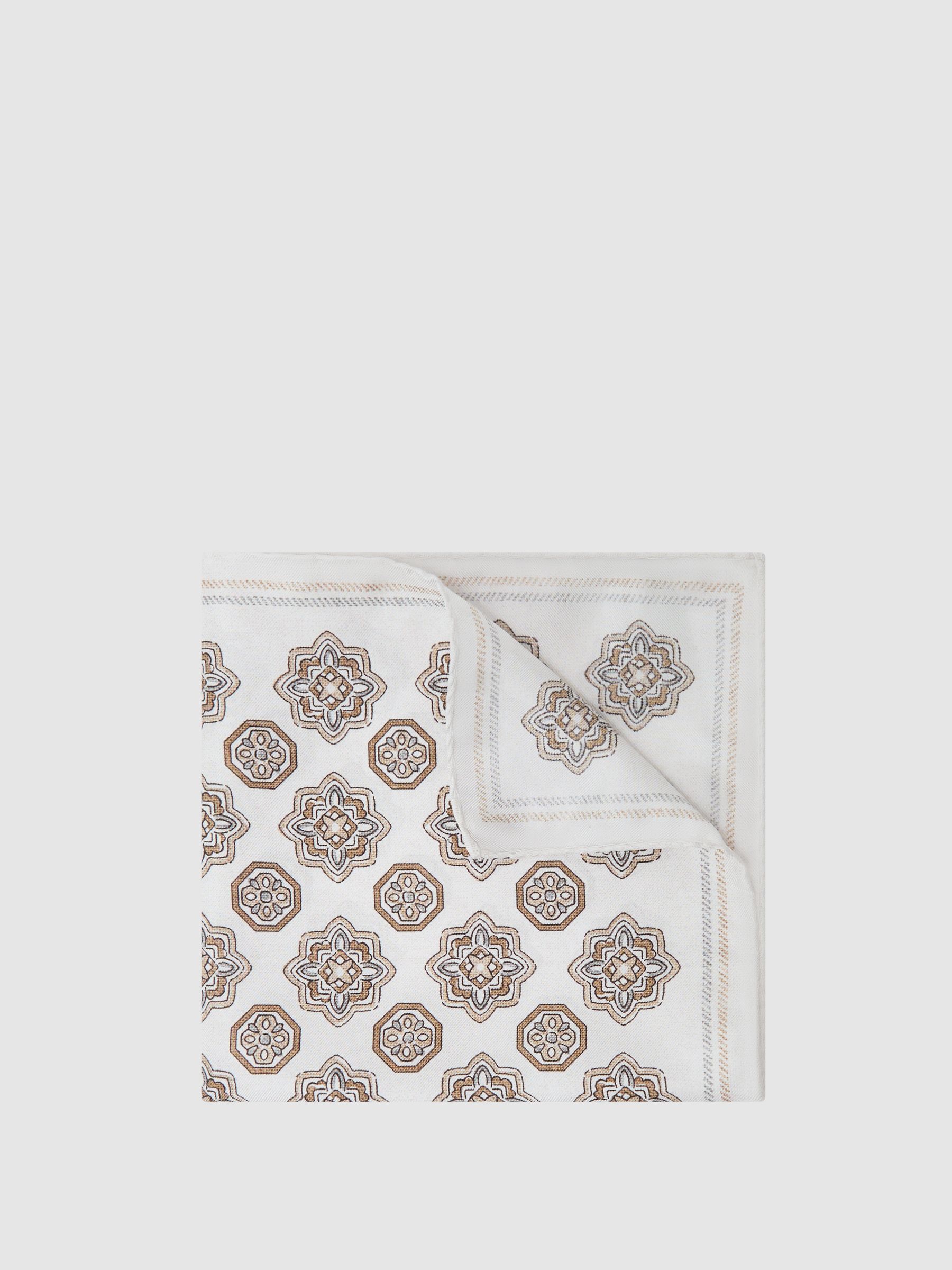 Silk Floral-Medallion Pocket Square in Ivory White - image 3