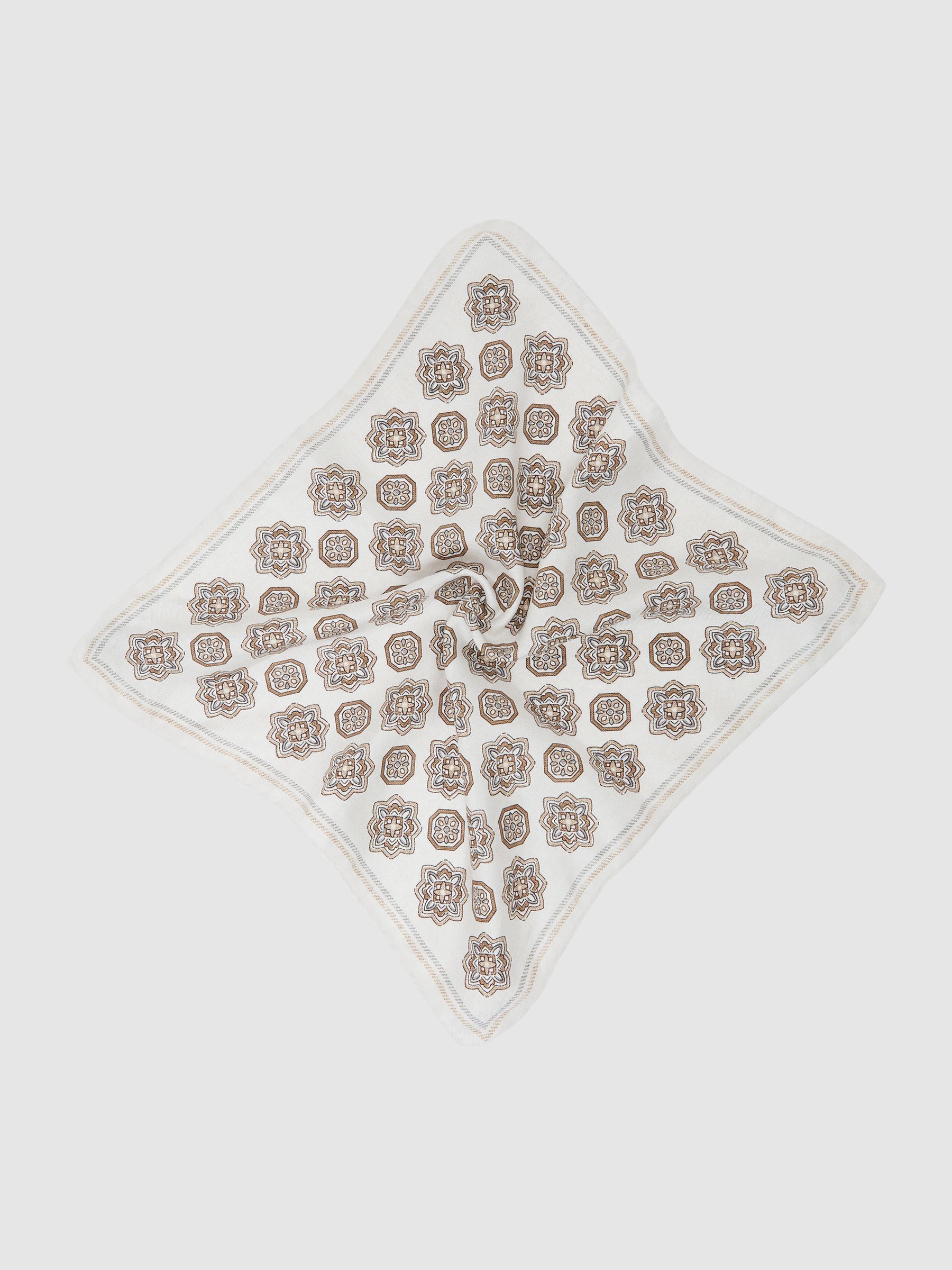 Silk Floral-Medallion Pocket Square in Ivory White - image 2