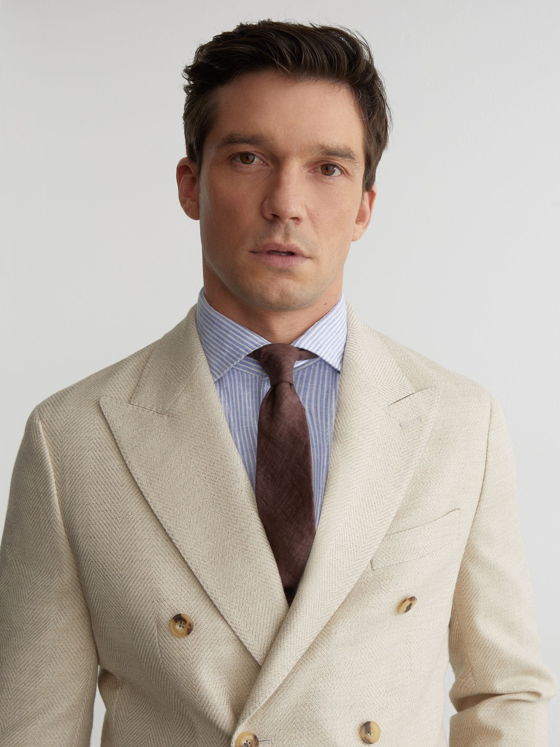 Linen Woven Tie in Chocolate Brown - Image 1 of 6