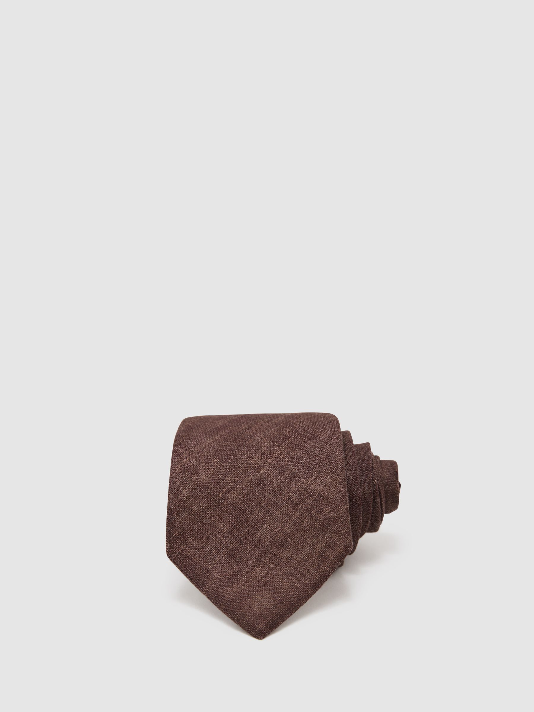 Linen Woven Tie in Chocolate Brown - Image 2 of 6