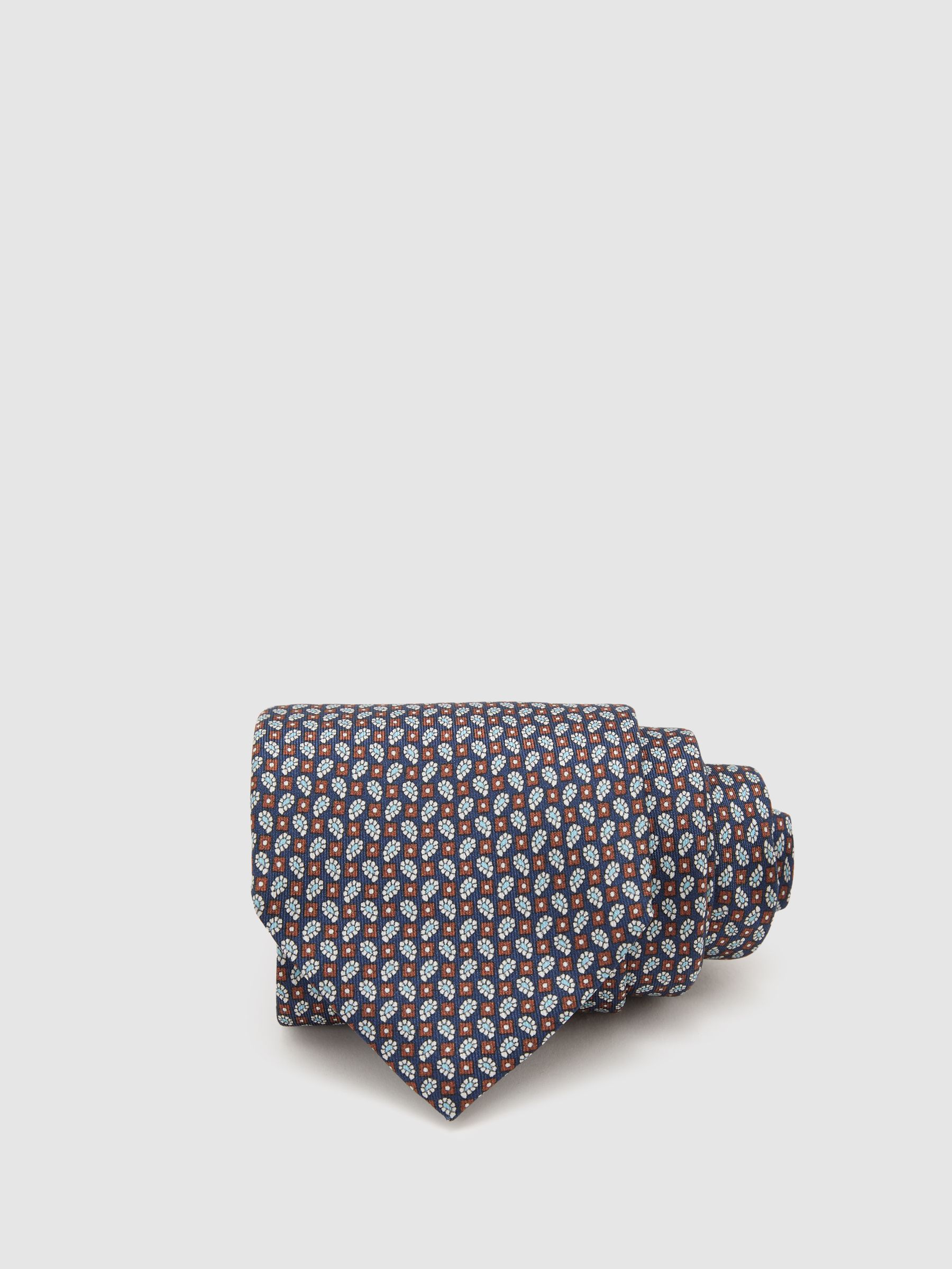 Silk Micro Paisley-Print Tie in Navy - Image 1 of 5