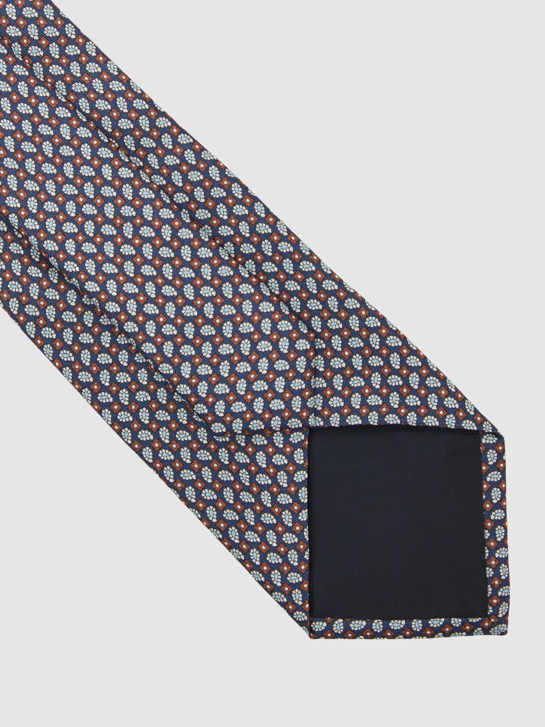 Silk Micro Paisley-Print Tie in Navy - Image 4 of 5