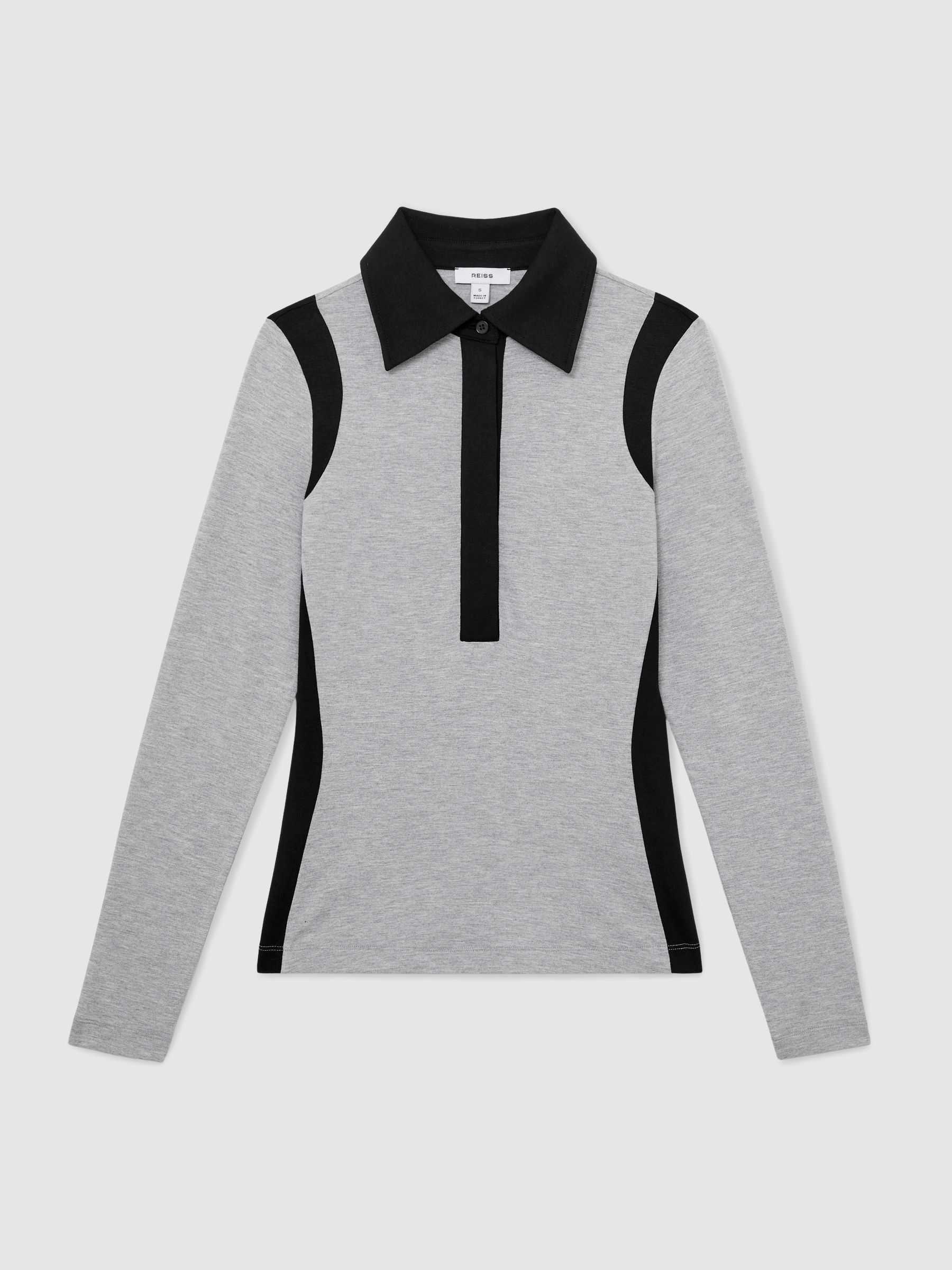 Jersey Colour-Block Collared Shirt in Grey Marl/Black - image 1