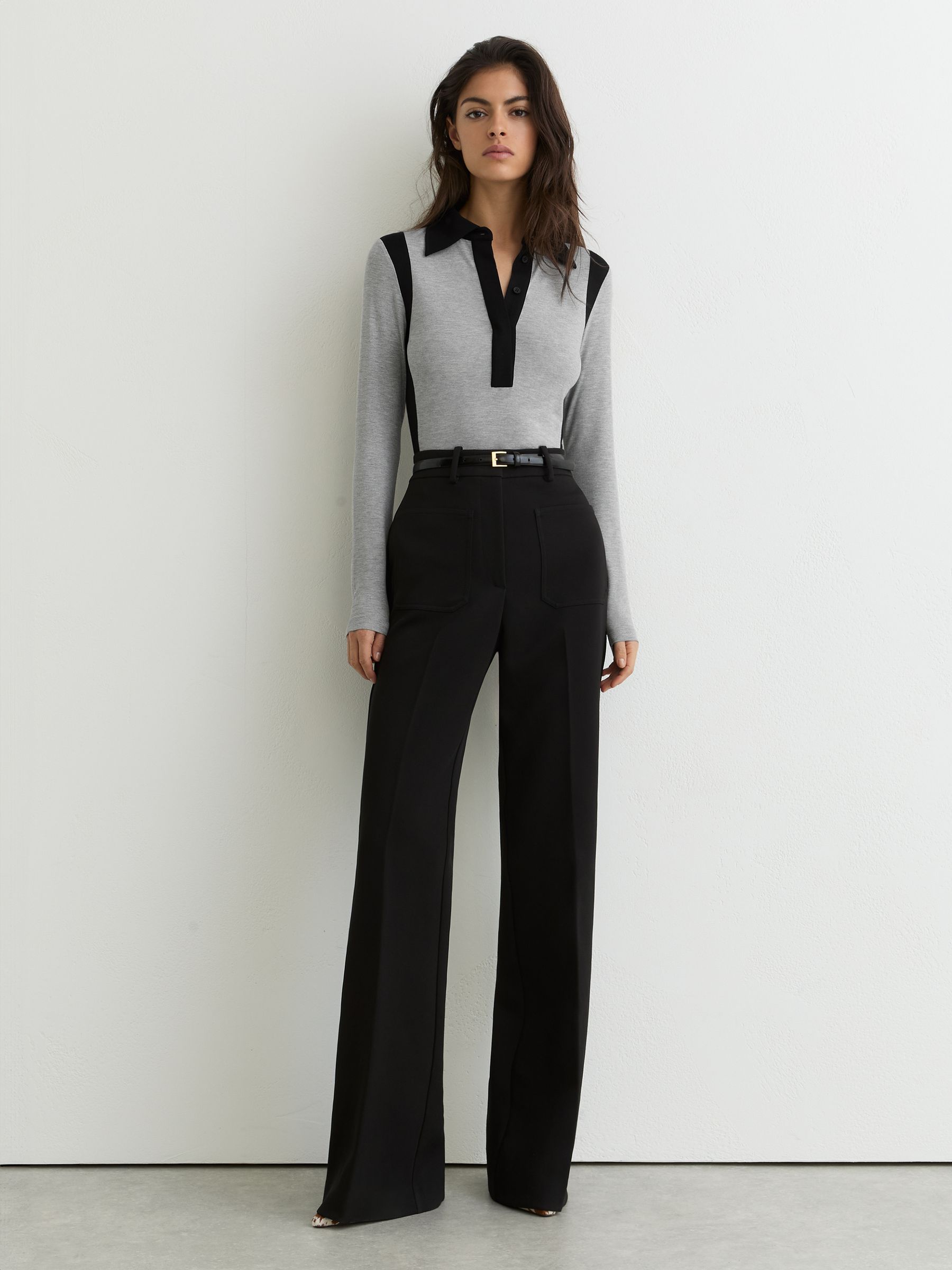 Jersey Colour-Block Long-Sleeve Shirt in Grey Marl/Black - Image 3 of 7