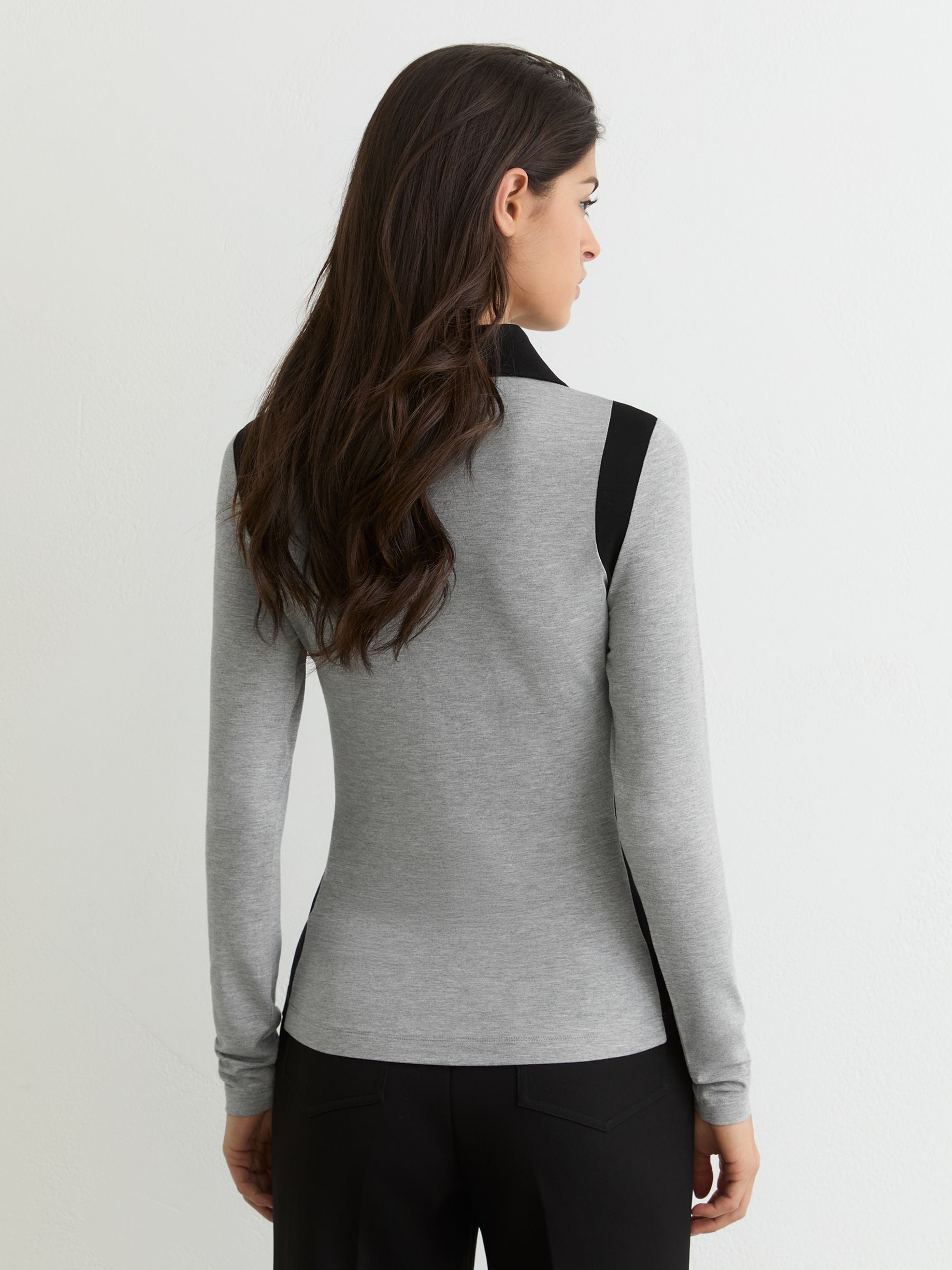 Jersey Colour-Block Collared Shirt in Grey Marl/Black - image 5