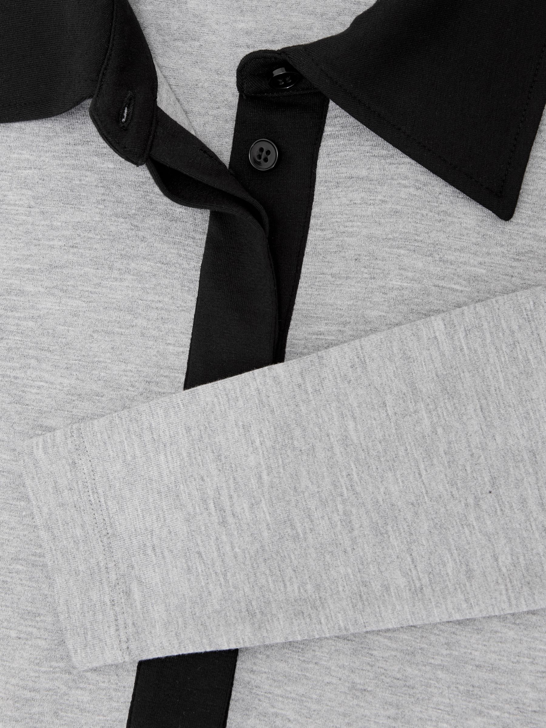 Jersey Colour-Block Collared Shirt in Grey Marl/Black - image 4