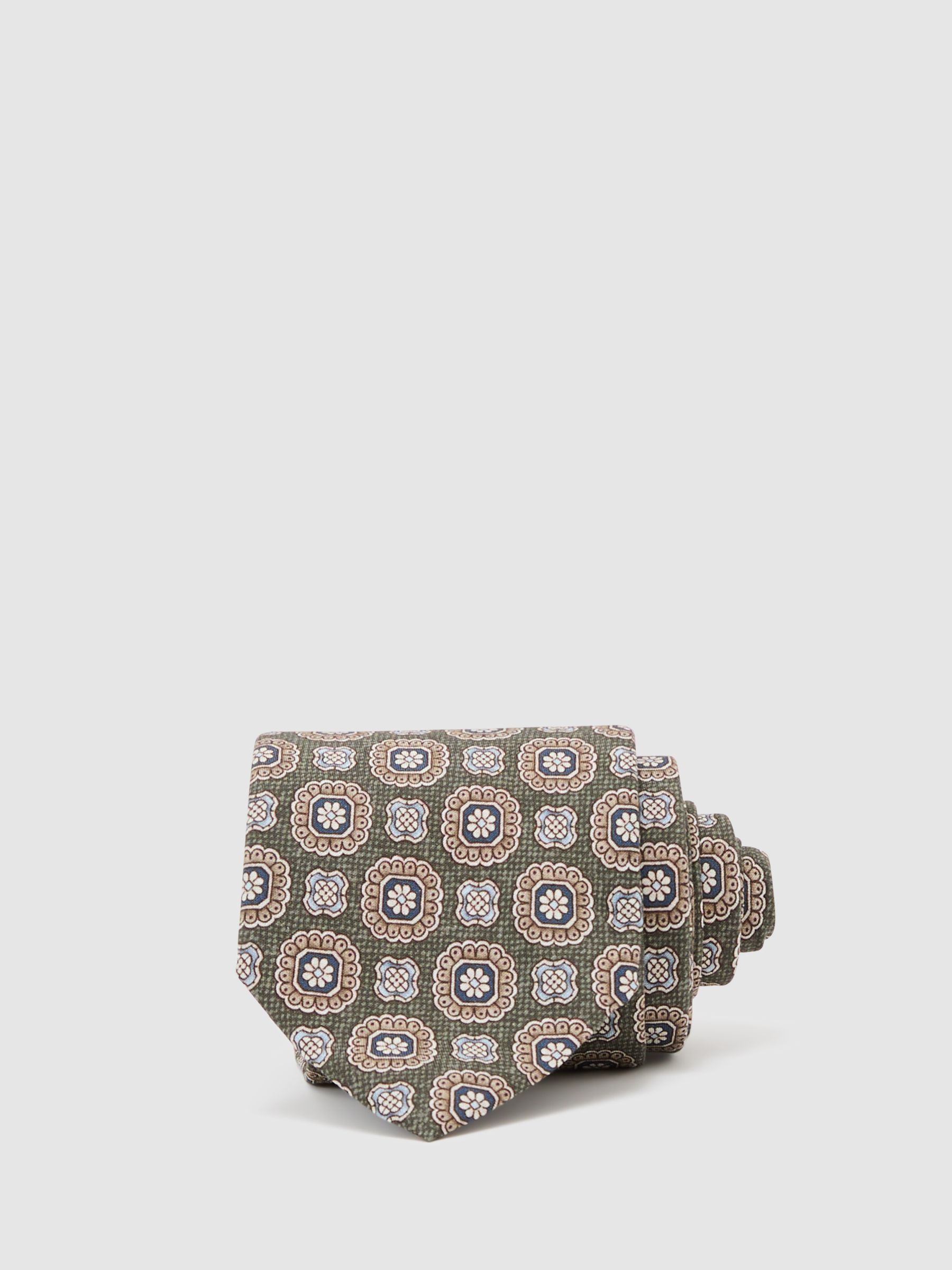 Silk Floral-Medallion Print Tie in Light Sage Green - image 5
