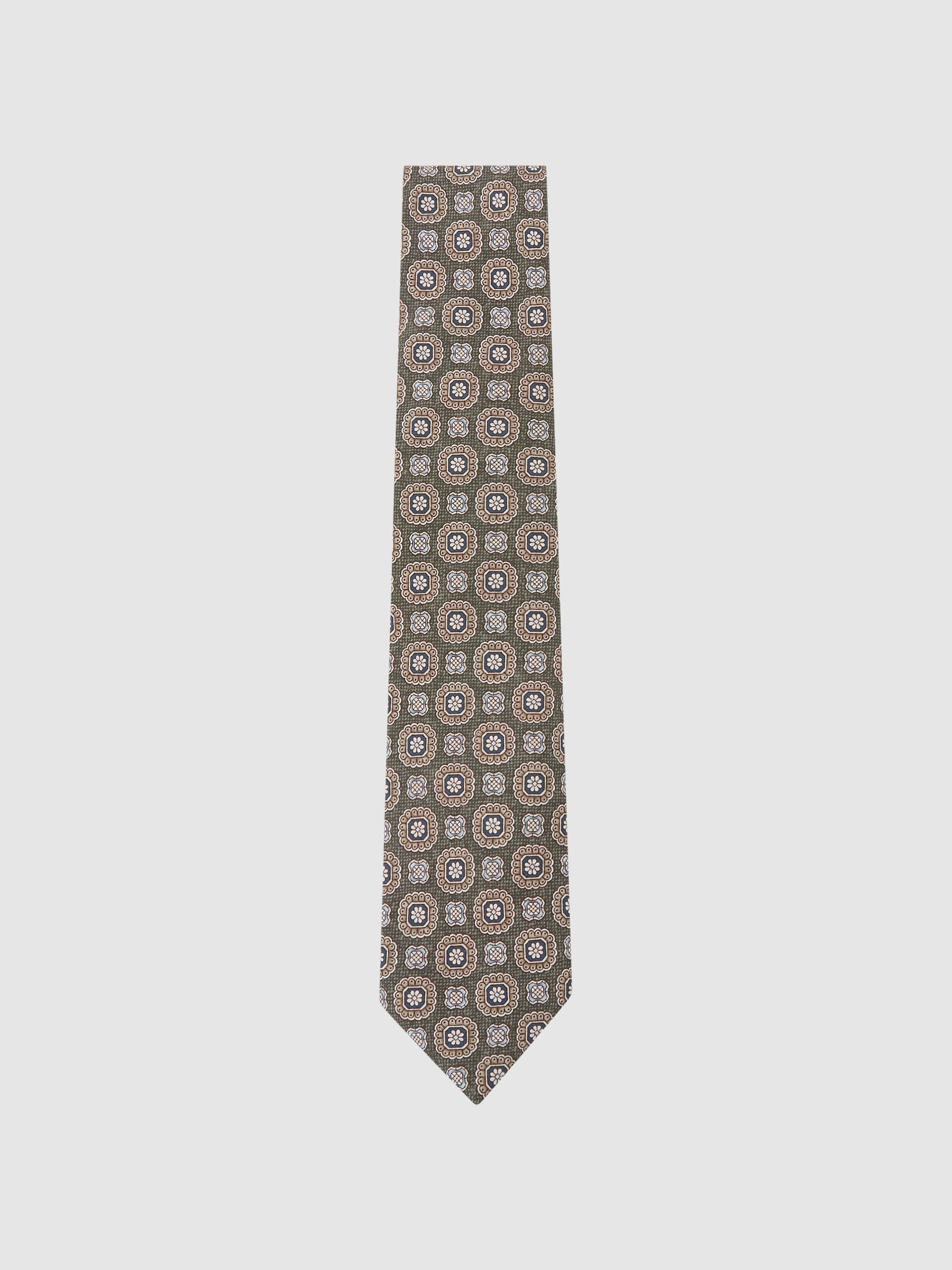 Silk Floral-Medallion Print Tie in Light Sage Green - image 4