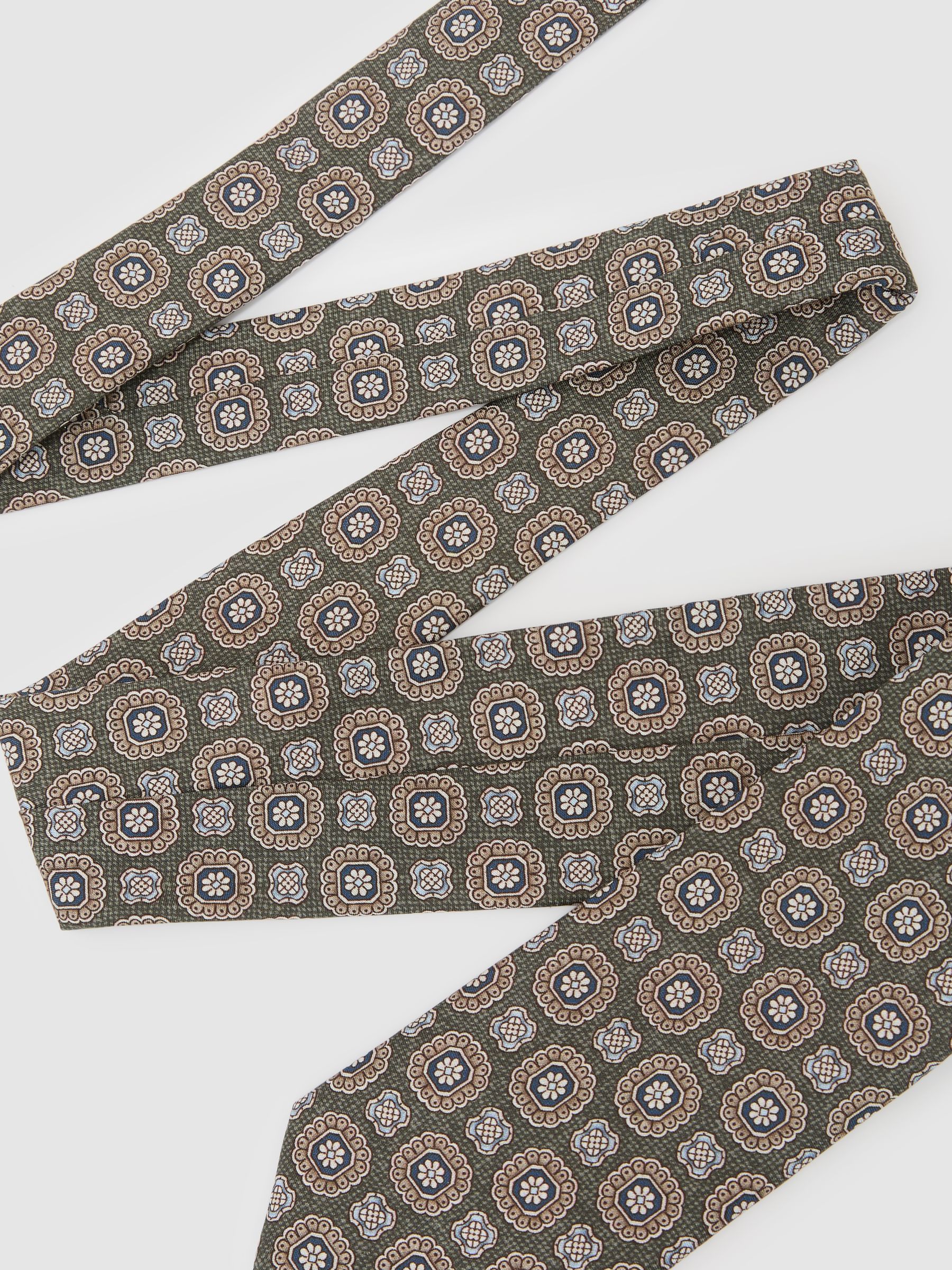 Silk Floral-Medallion Print Tie in Light Sage Green - image 3