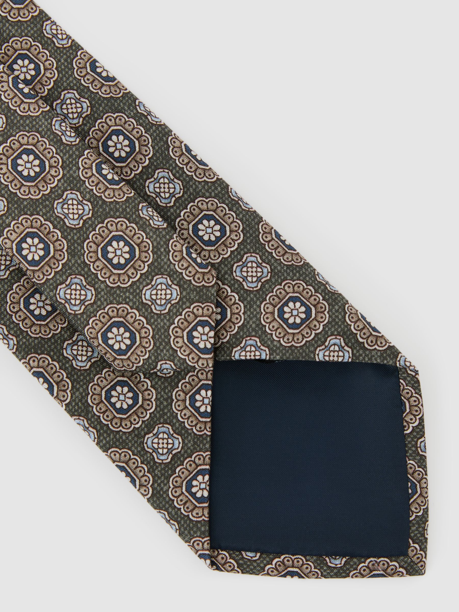 Silk Floral-Medallion Print Tie in Light Sage Green - image 2