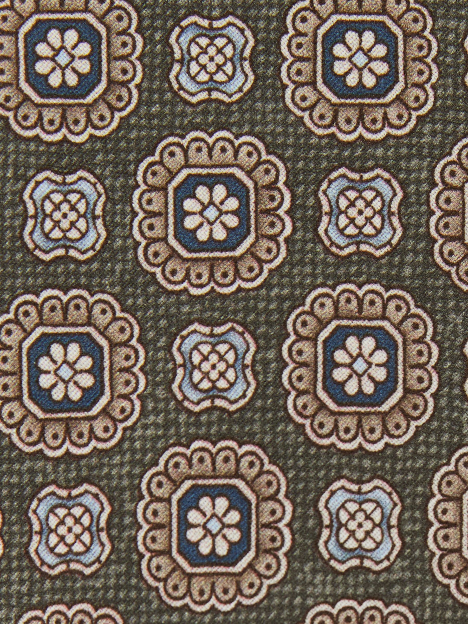 Silk Floral-Medallion Print Tie in Light Sage Green - image 1