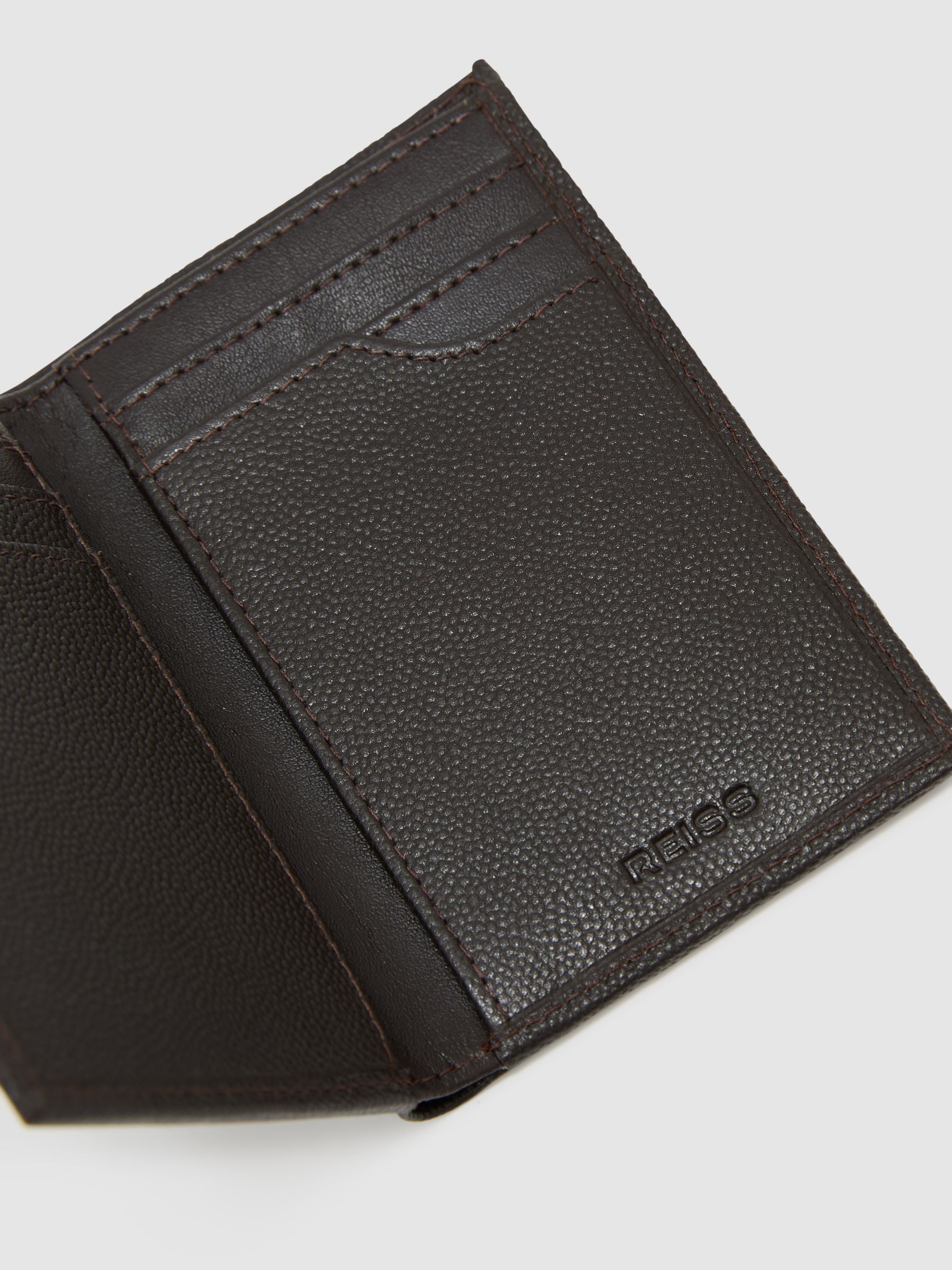 Grained Leather Slim Billfold Cardholder in Dark Brown - image 1