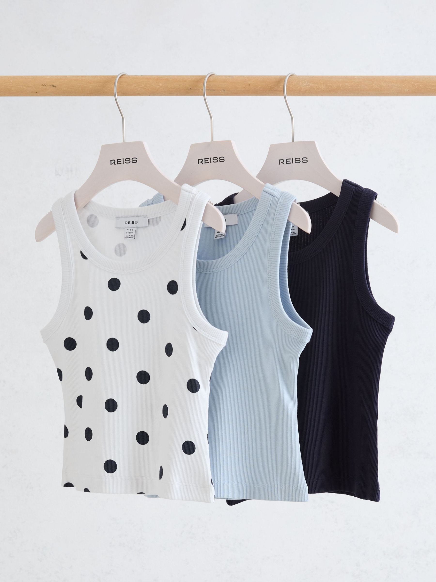 3 Pack Stretch-Cotton Ribbed Vests in White Print - Image 1 of 3