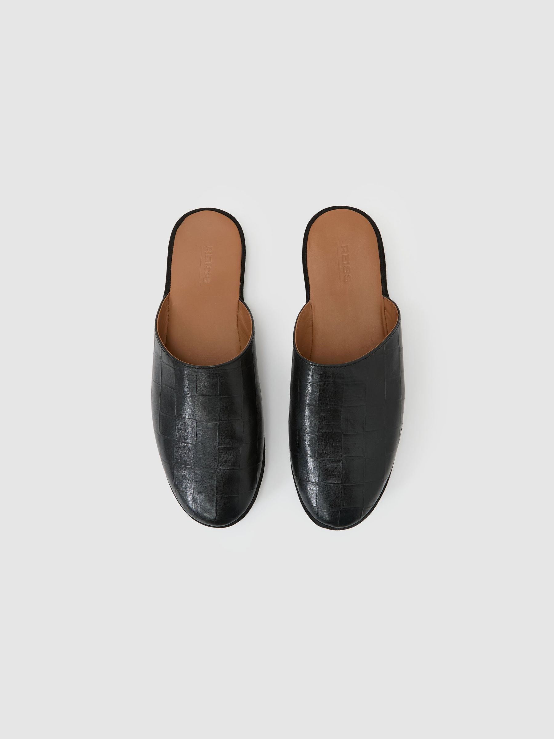 Leather Checkerboard-Embossed Mules in Black - Image 4 of 6
