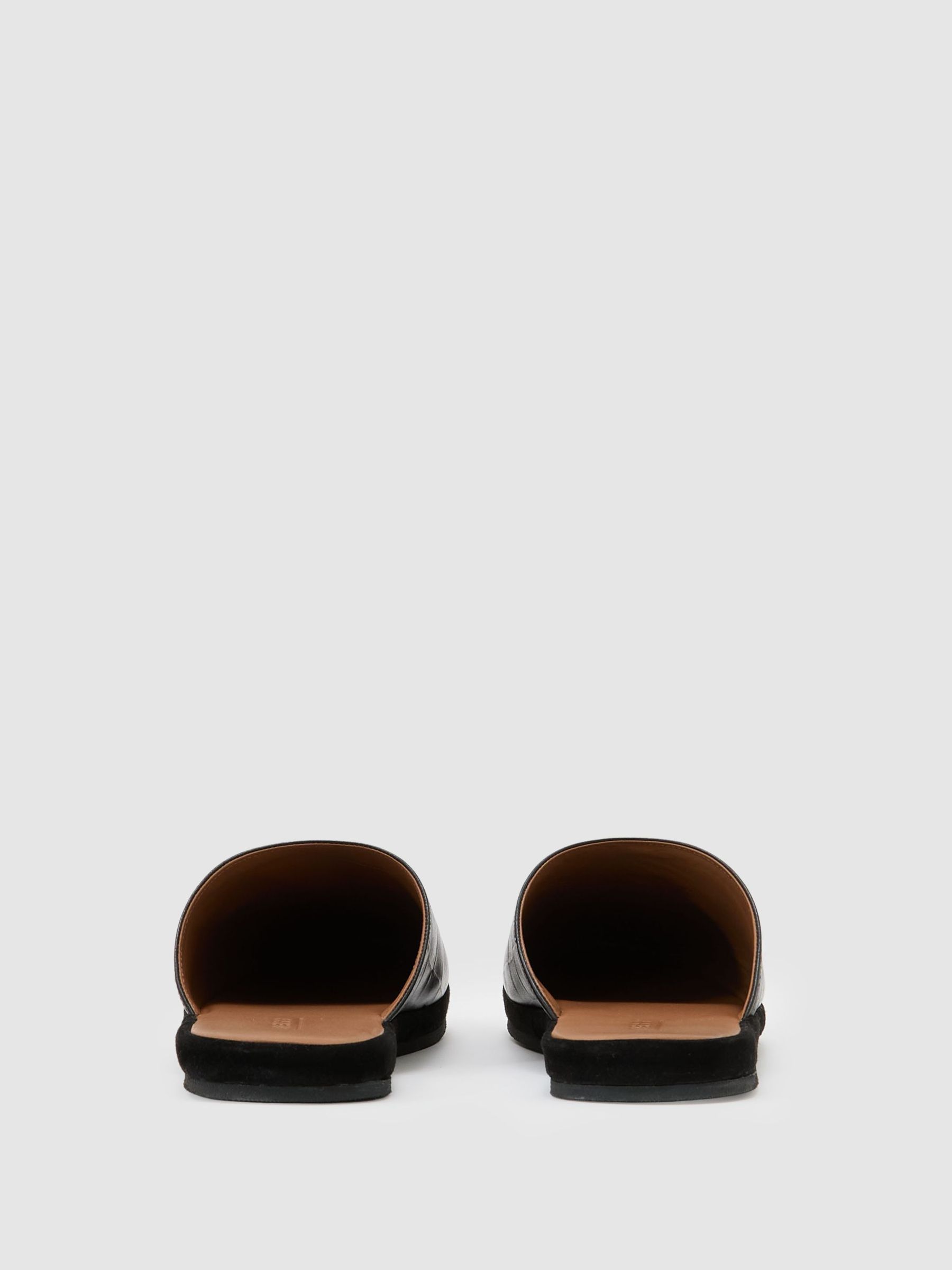 Leather Checkerboard-Embossed Mules in Black - Image 5 of 6