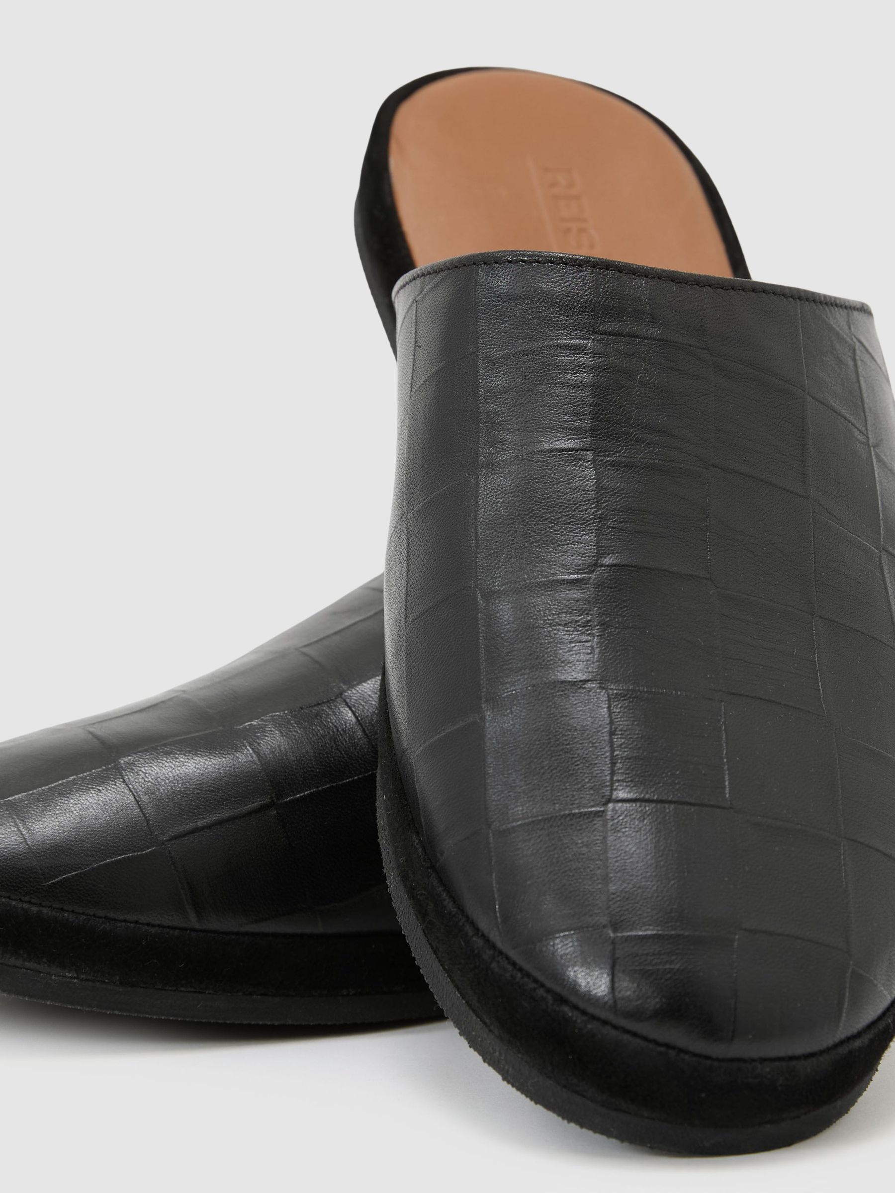 Leather Checkerboard-Embossed Mules in Black - Image 6 of 6