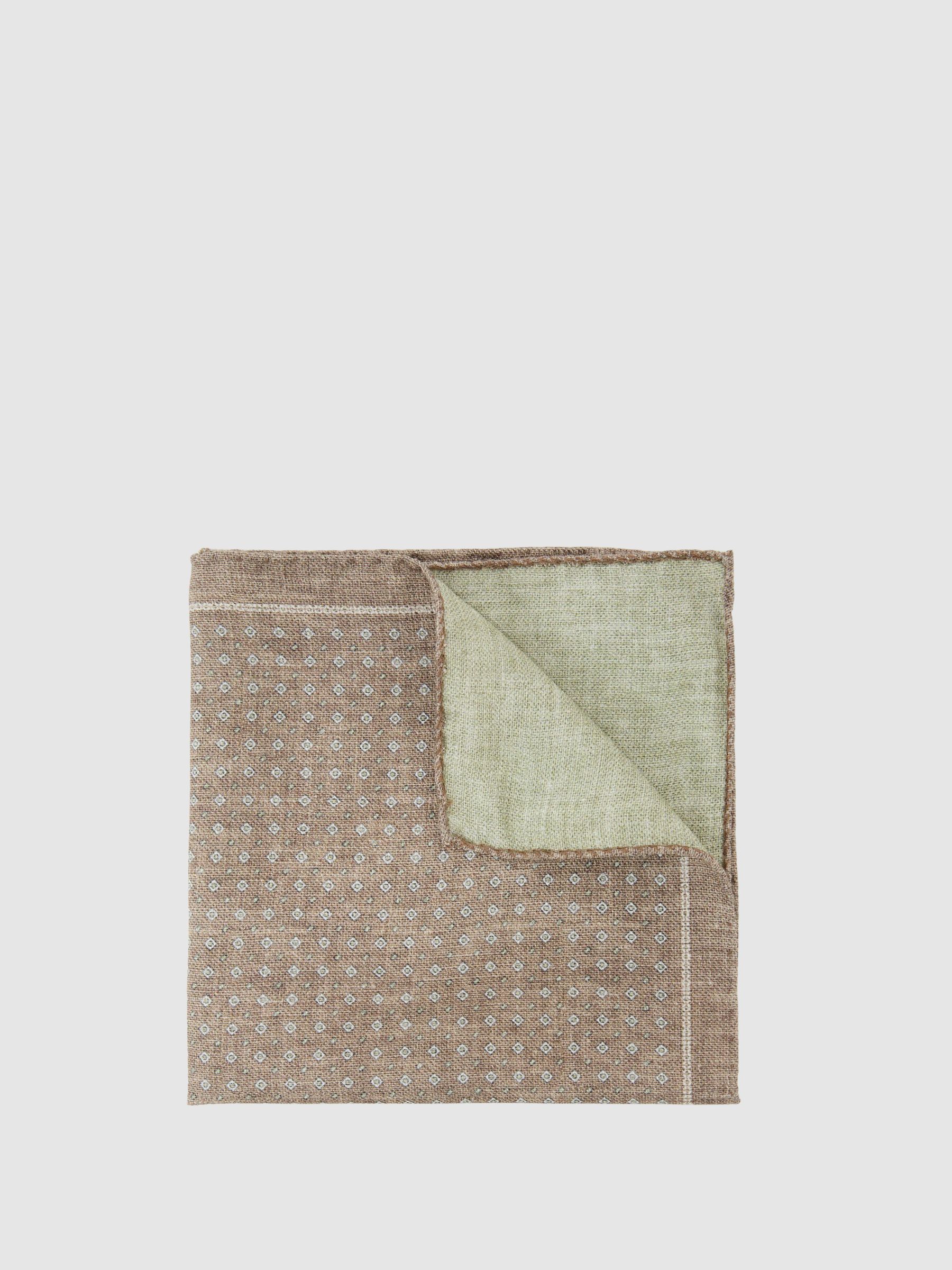 Silk Diamond-Print Pocket Square in Light Brown - Image 1 of 4