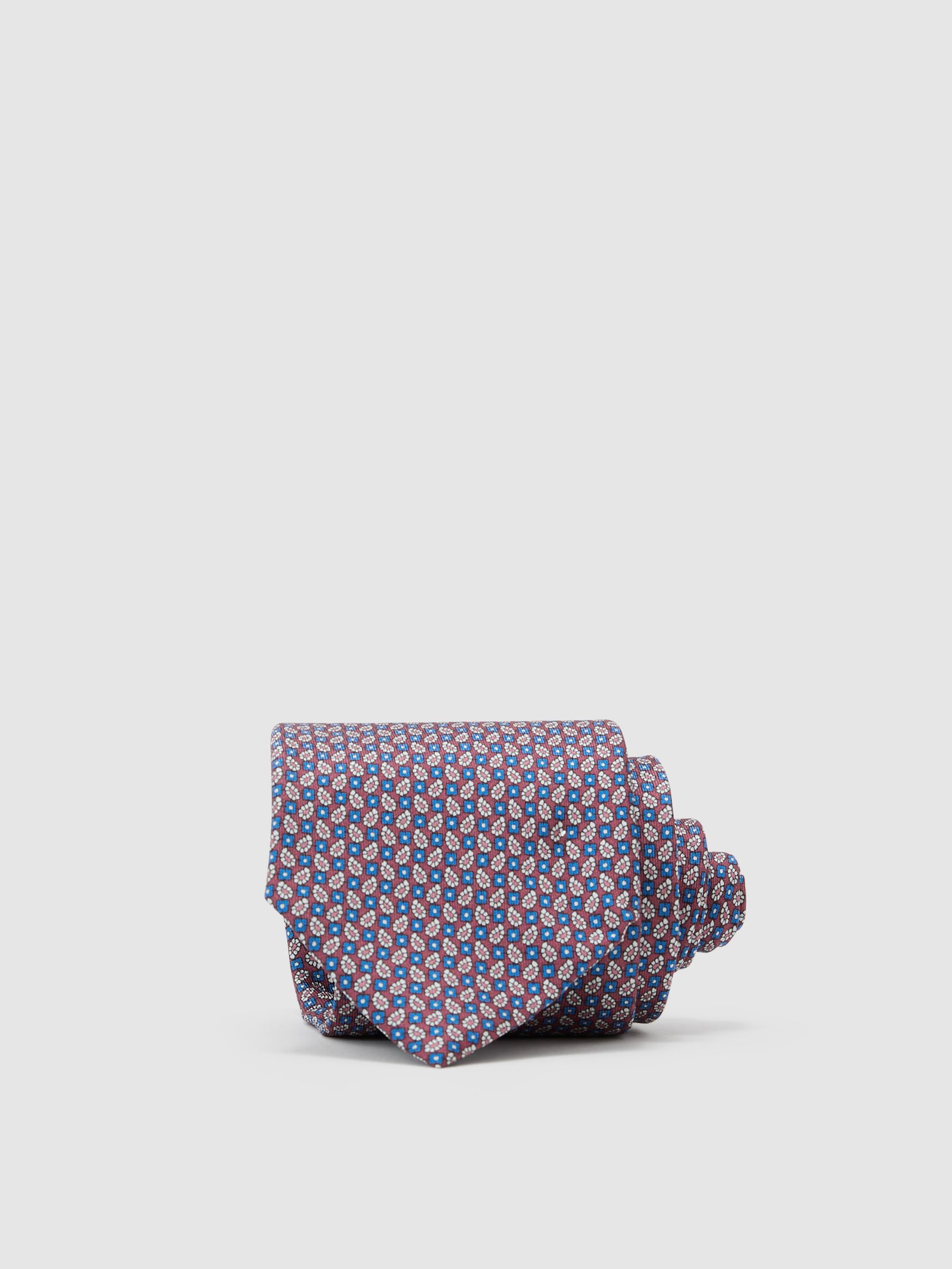 Silk Micro Paisley-Print Tie in Raspberry Pink - image 5