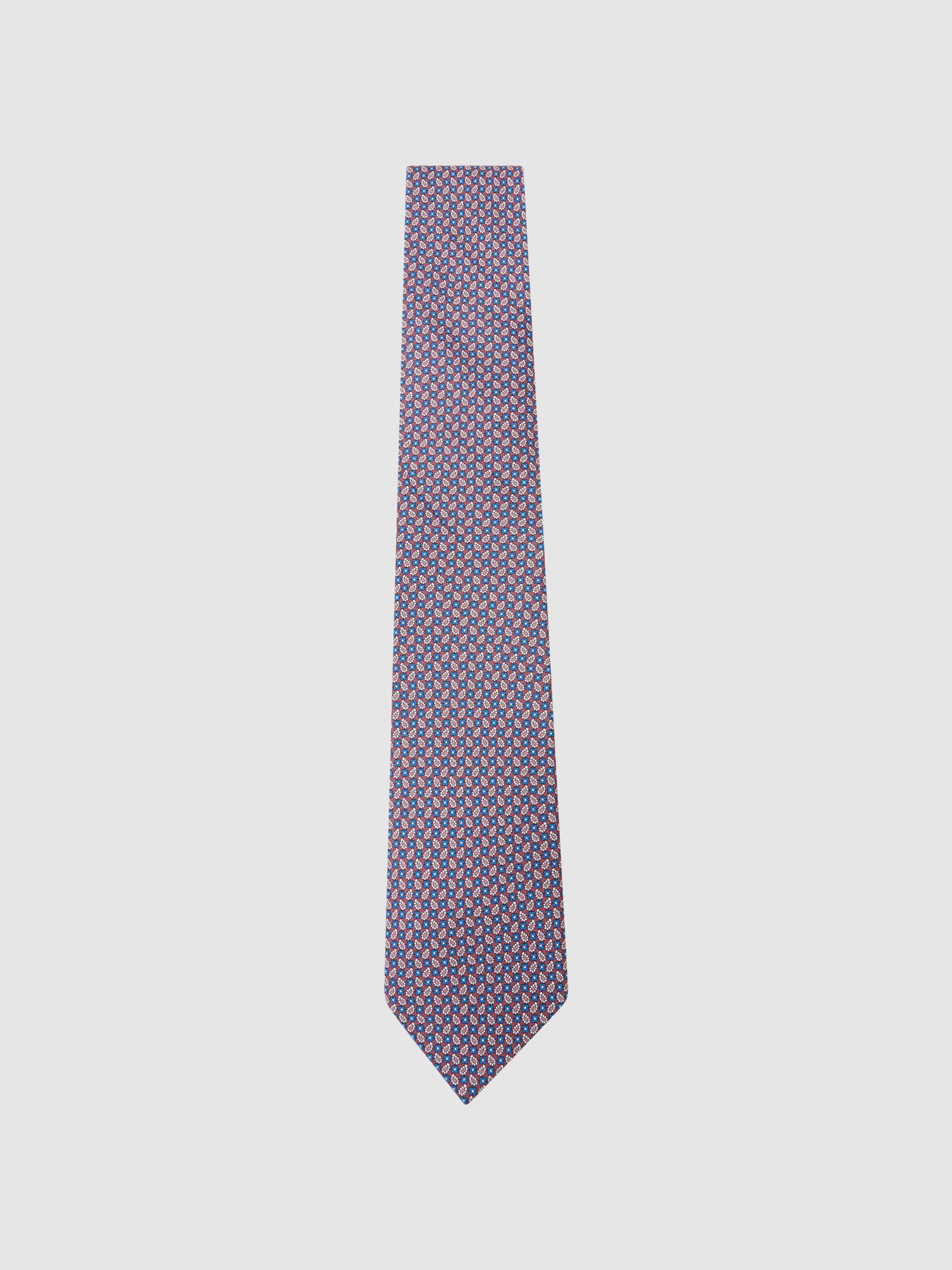 Silk Micro Paisley-Print Tie in Raspberry Pink - Image 2 of 5
