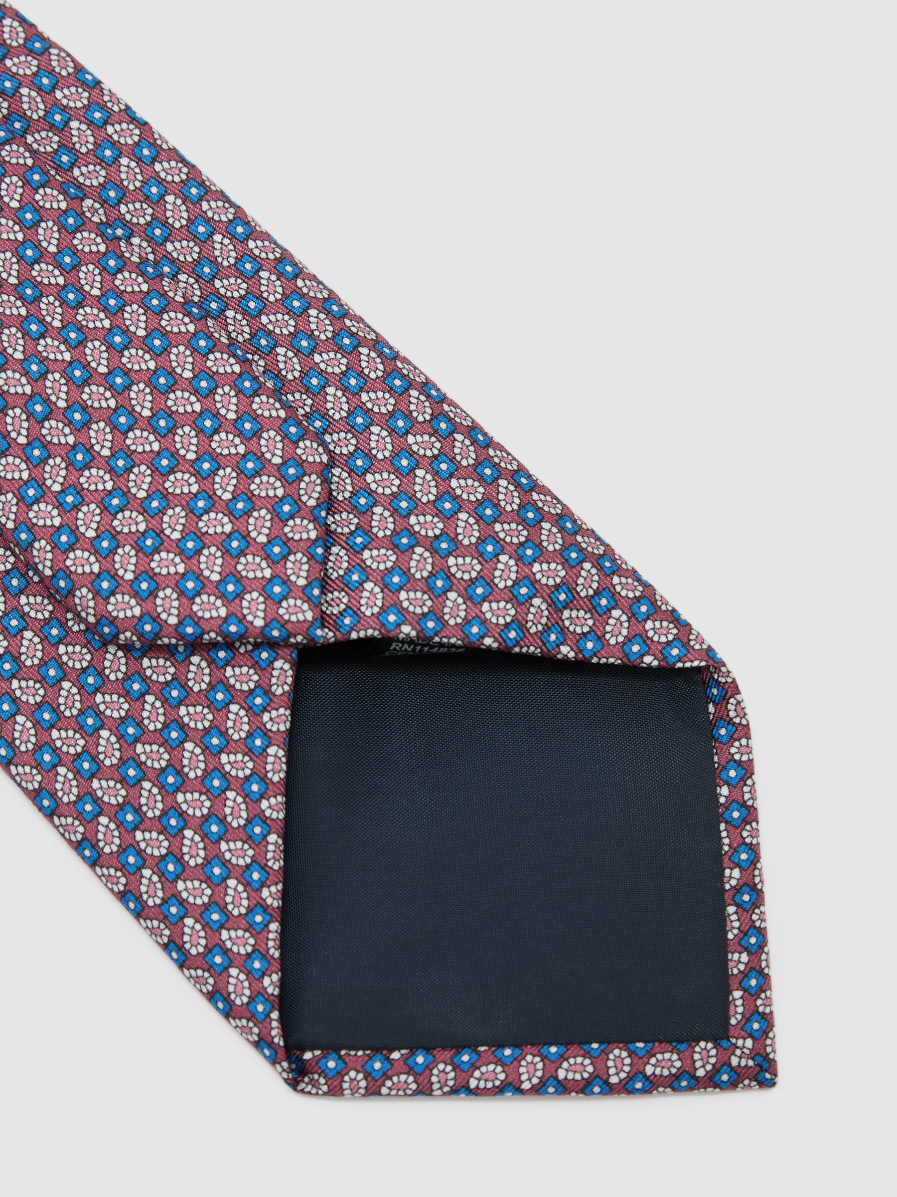 Silk Micro Paisley-Print Tie in Raspberry Pink - Image 4 of 5