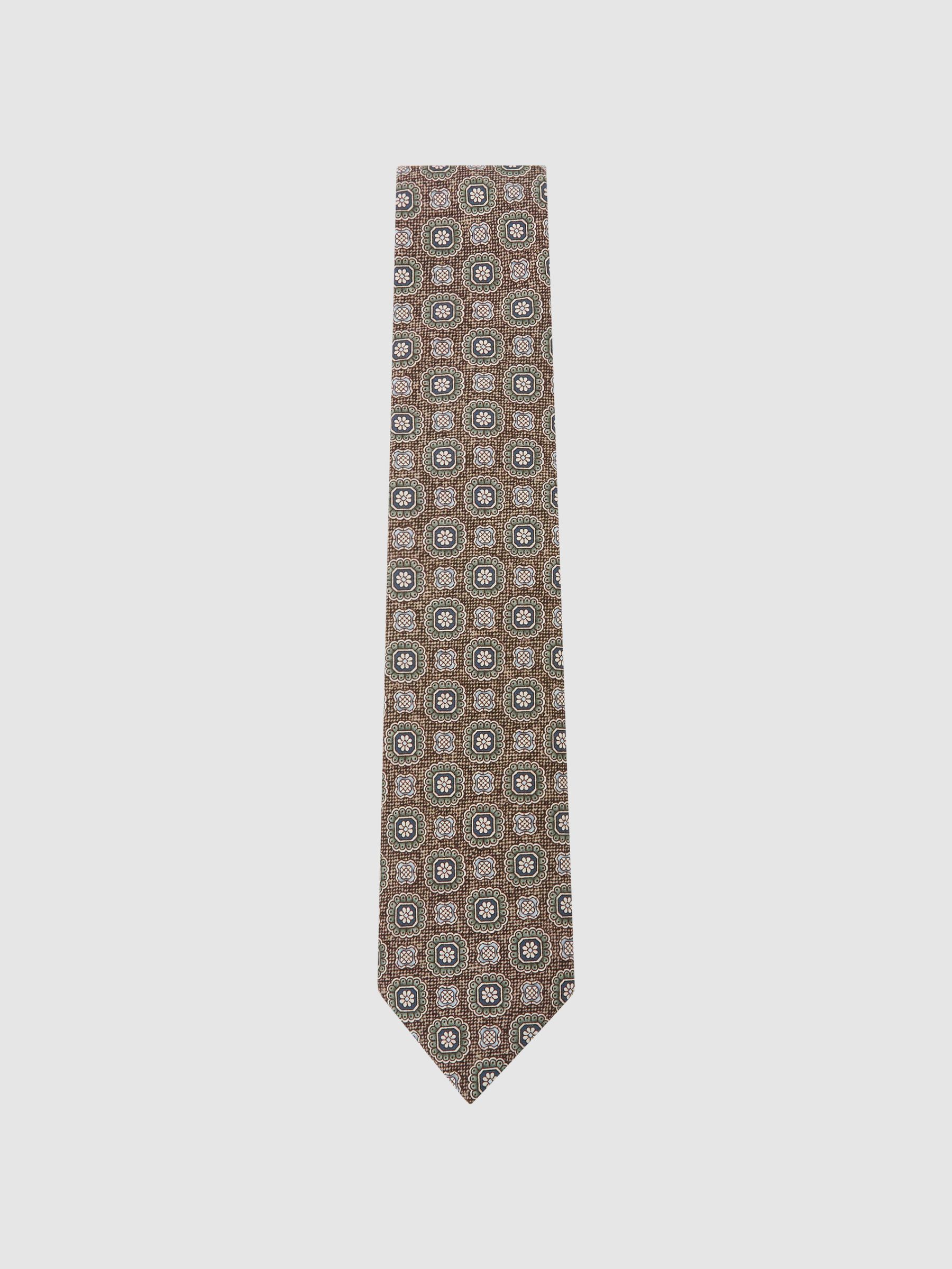 Silk Floral-Medallion Print Tie in Dark Brown - image 4