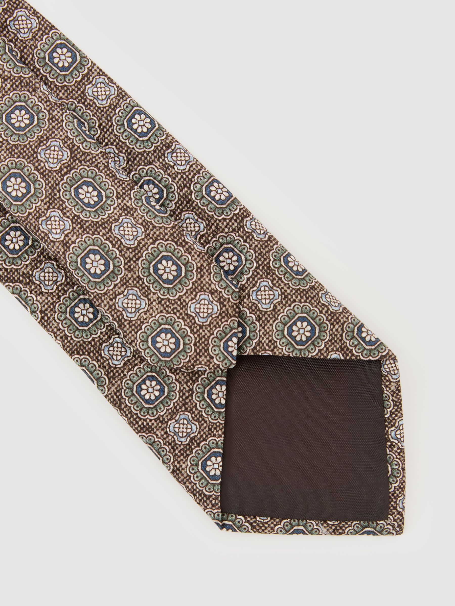 Silk Floral-Medallion Print Tie in Dark Brown - image 2