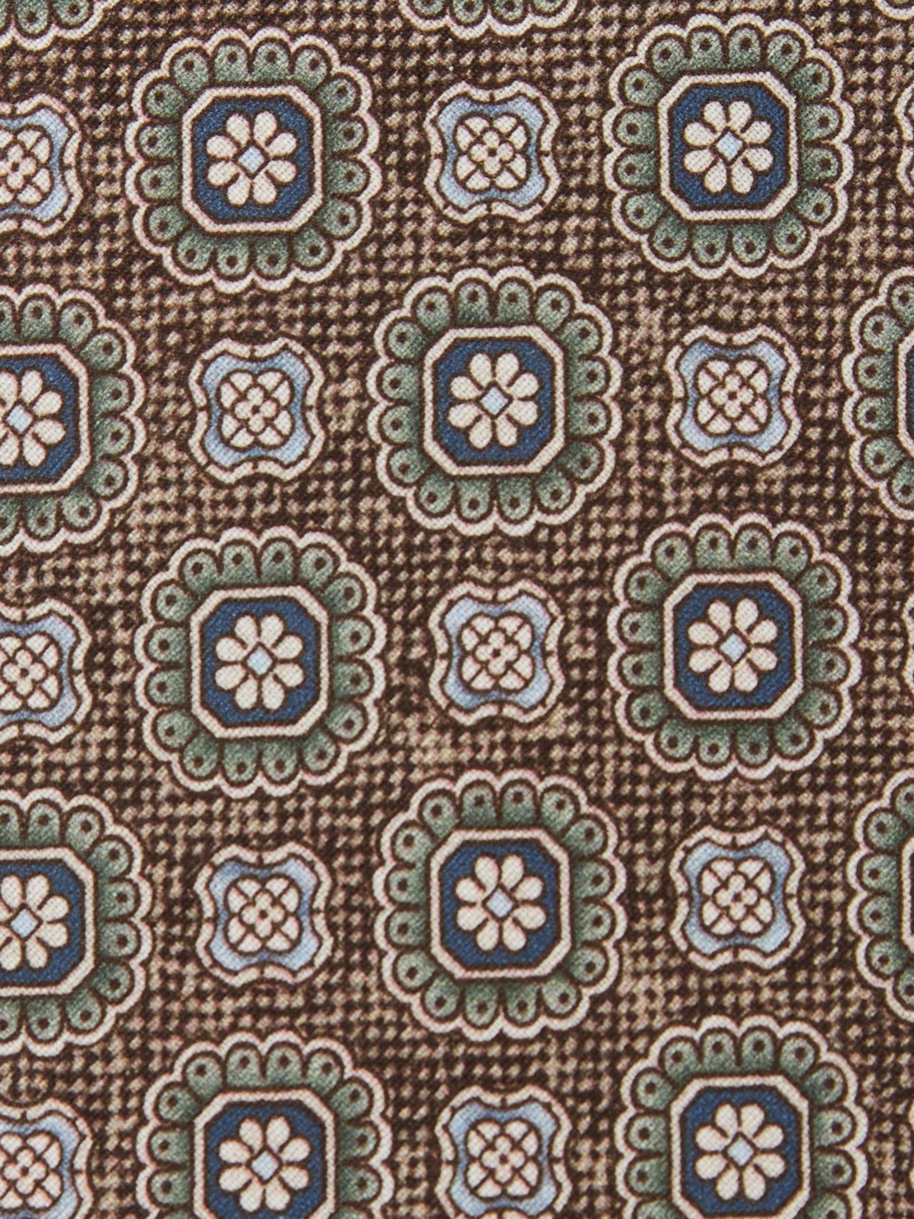 Silk Floral-Medallion Print Tie in Dark Brown - image 1
