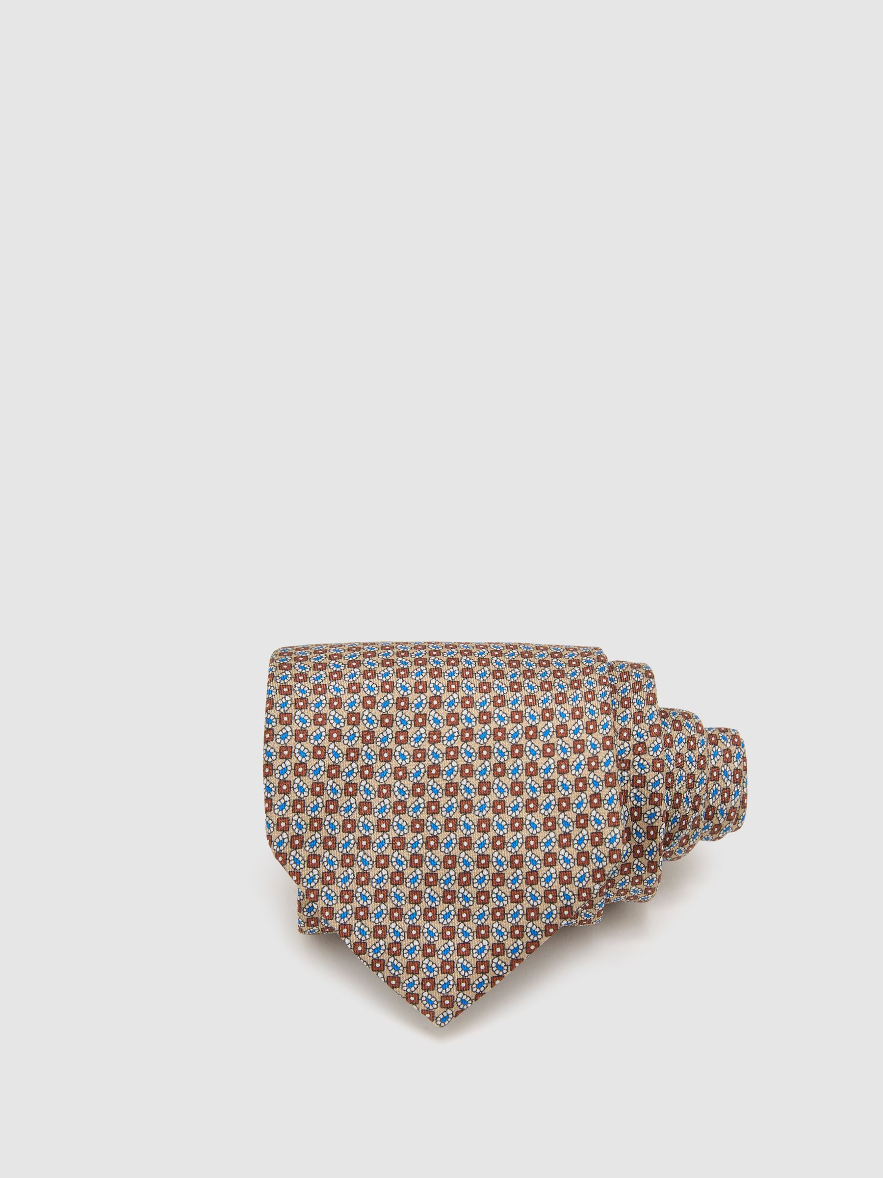 Silk Micro Paisley-Print Tie in Camel Brown - Image 1 of 5