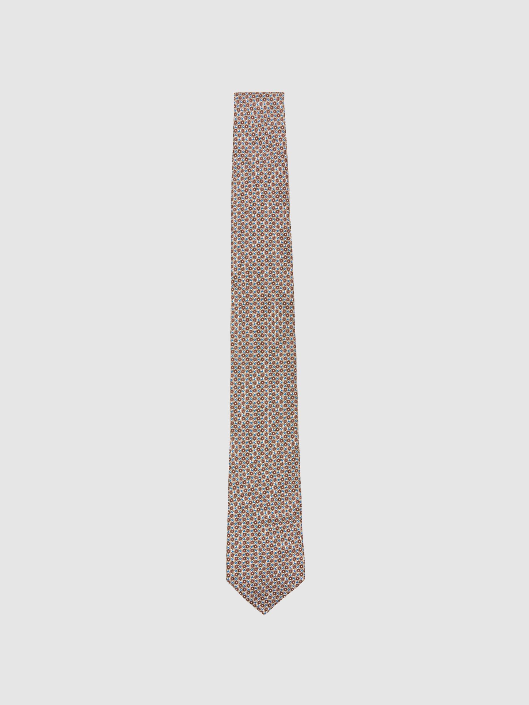 Silk Micro Paisley-Print Tie in Camel Brown