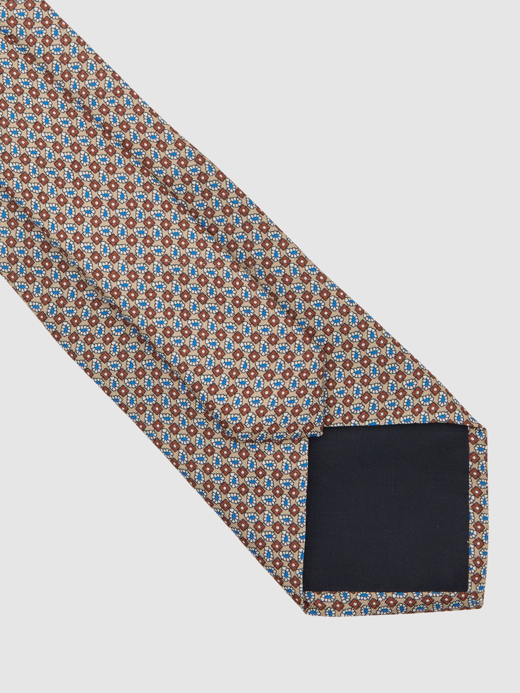 Silk Micro Paisley-Print Tie in Camel Brown - Image 4 of 5