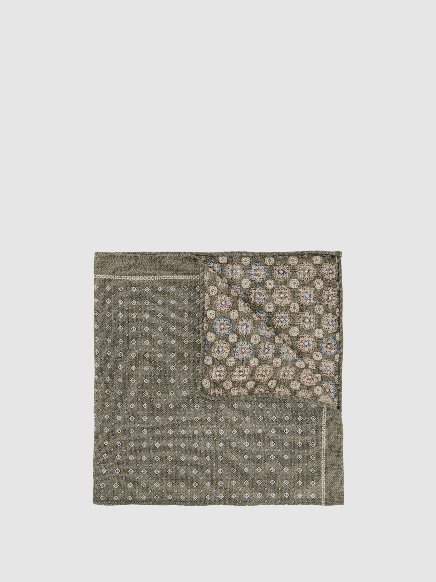 Silk Diamond-Print Pocket Square in Sage Green - Image 1 of 5