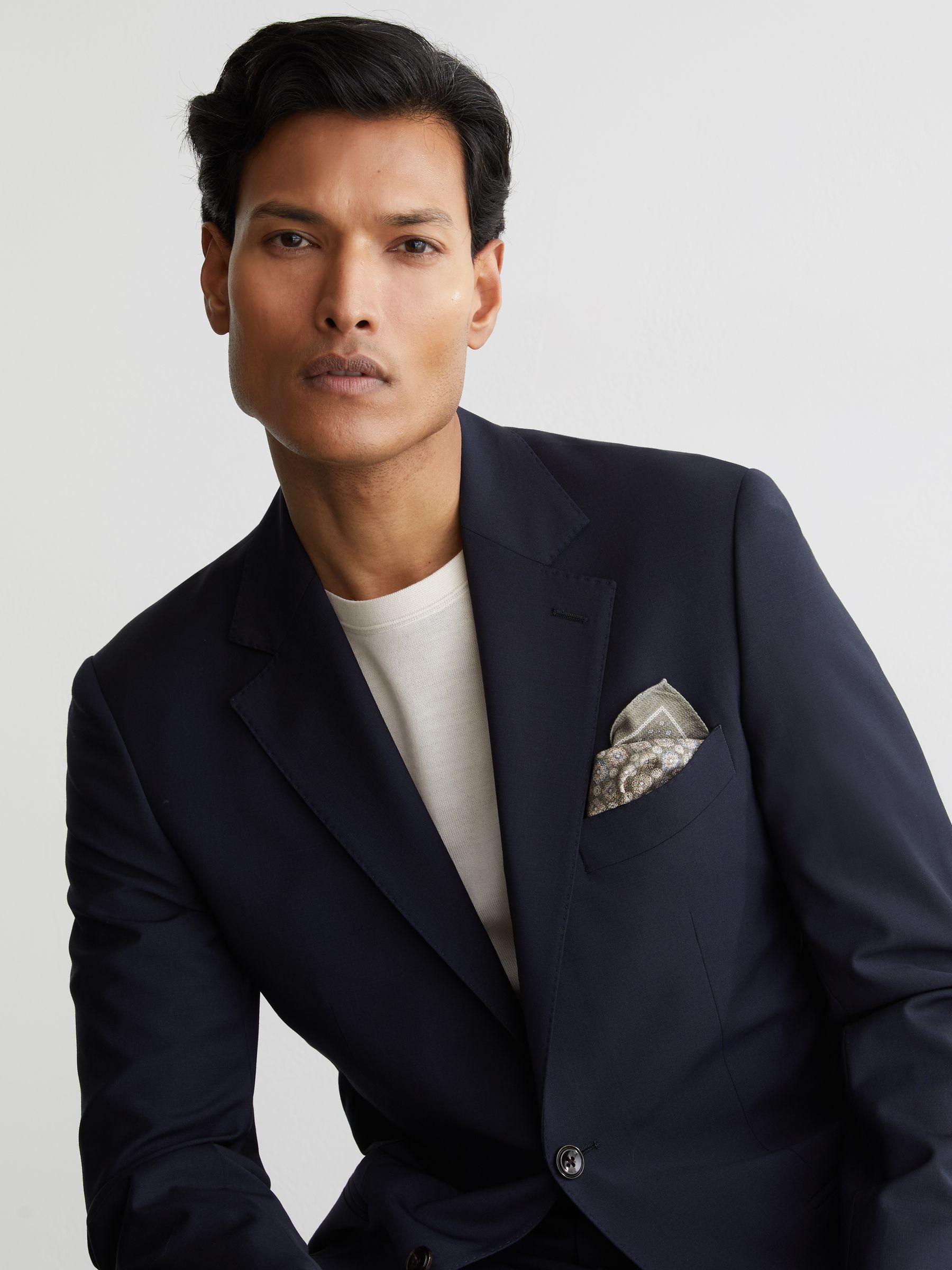 Silk Diamond-Print Pocket Square in Sage Green - Image 2 of 5