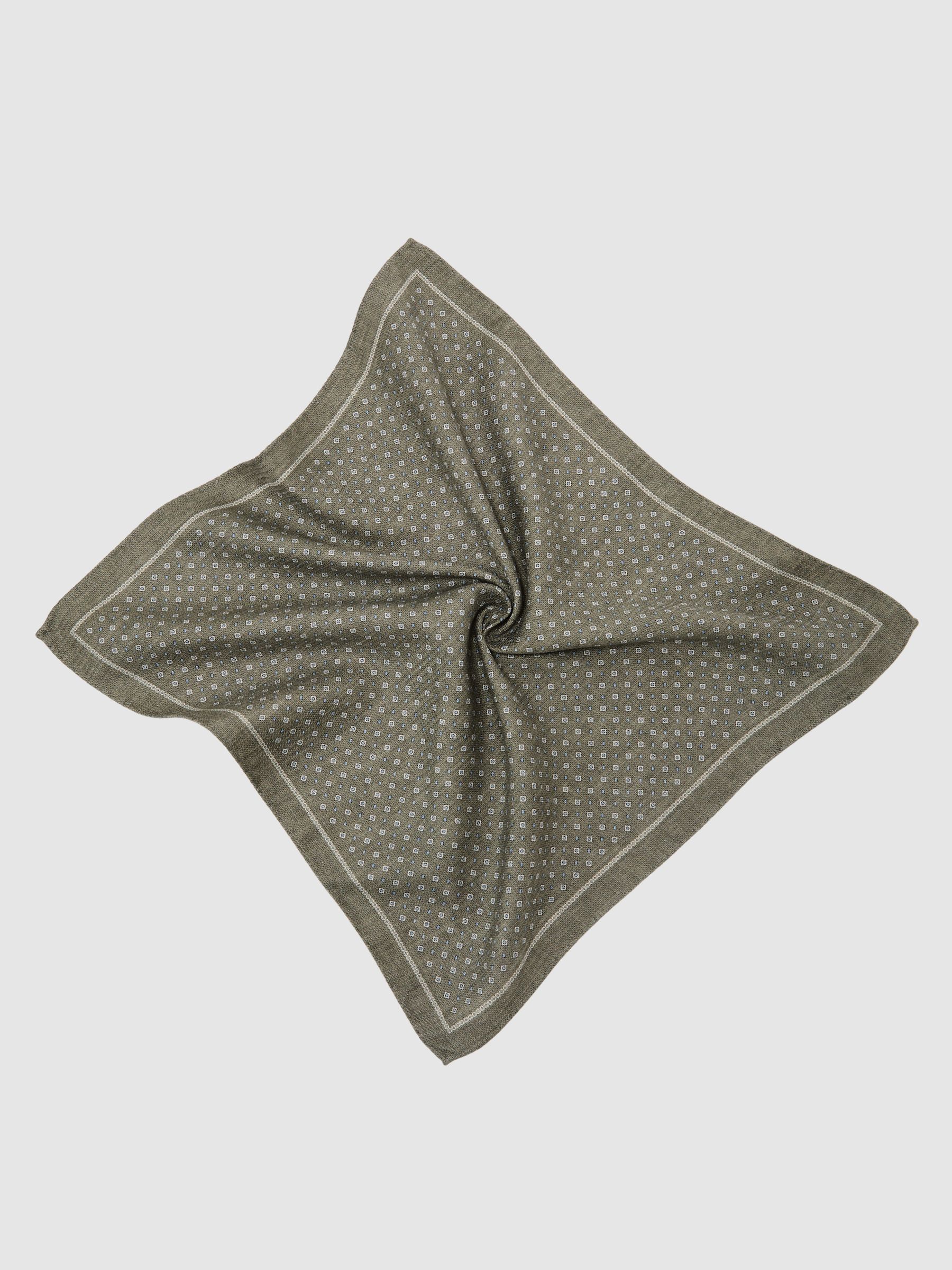 Silk Diamond-Print Pocket Square in Sage Green - Image 3 of 5