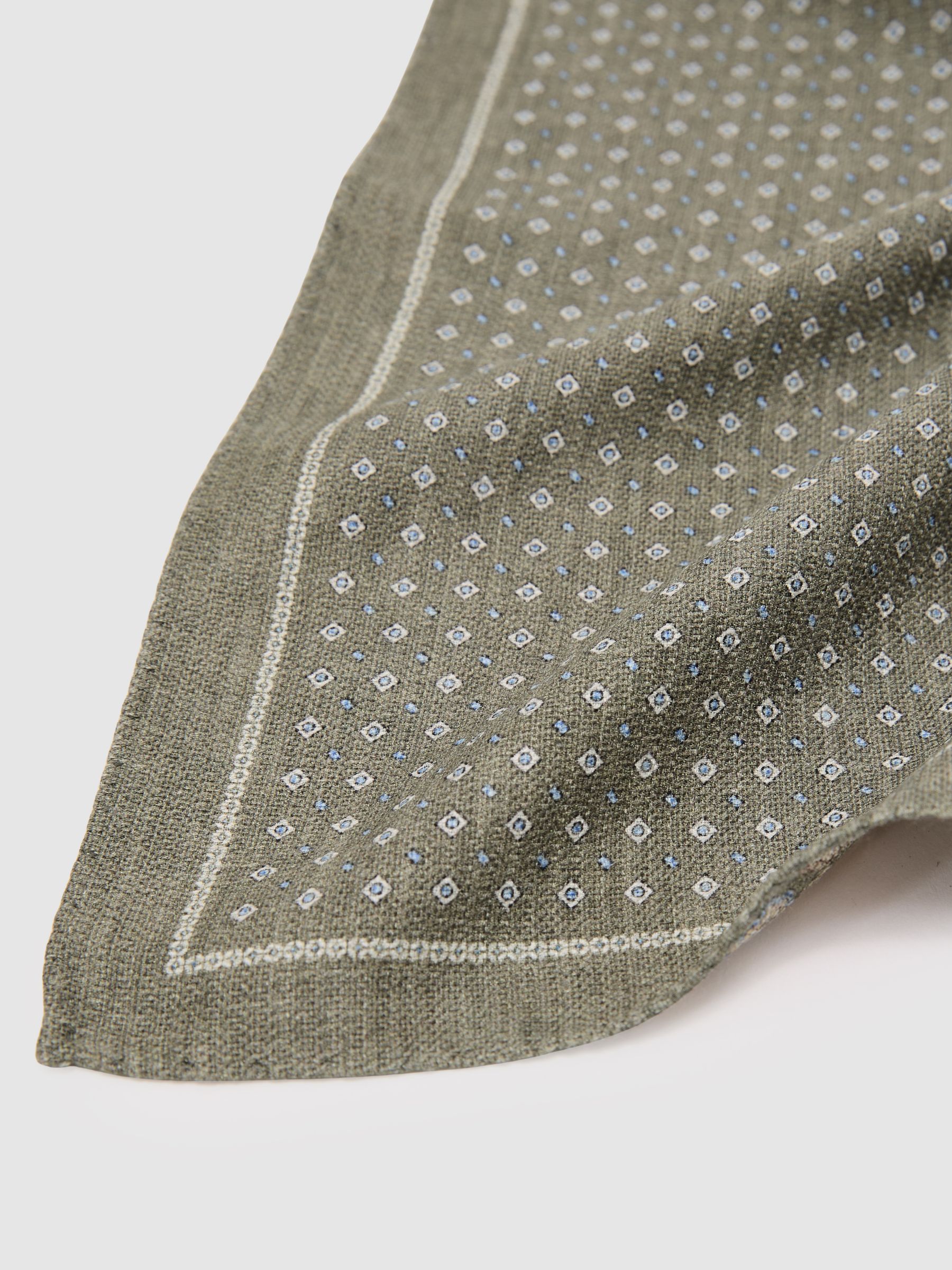 Silk Diamond-Print Pocket Square in Sage Green - Image 4 of 5