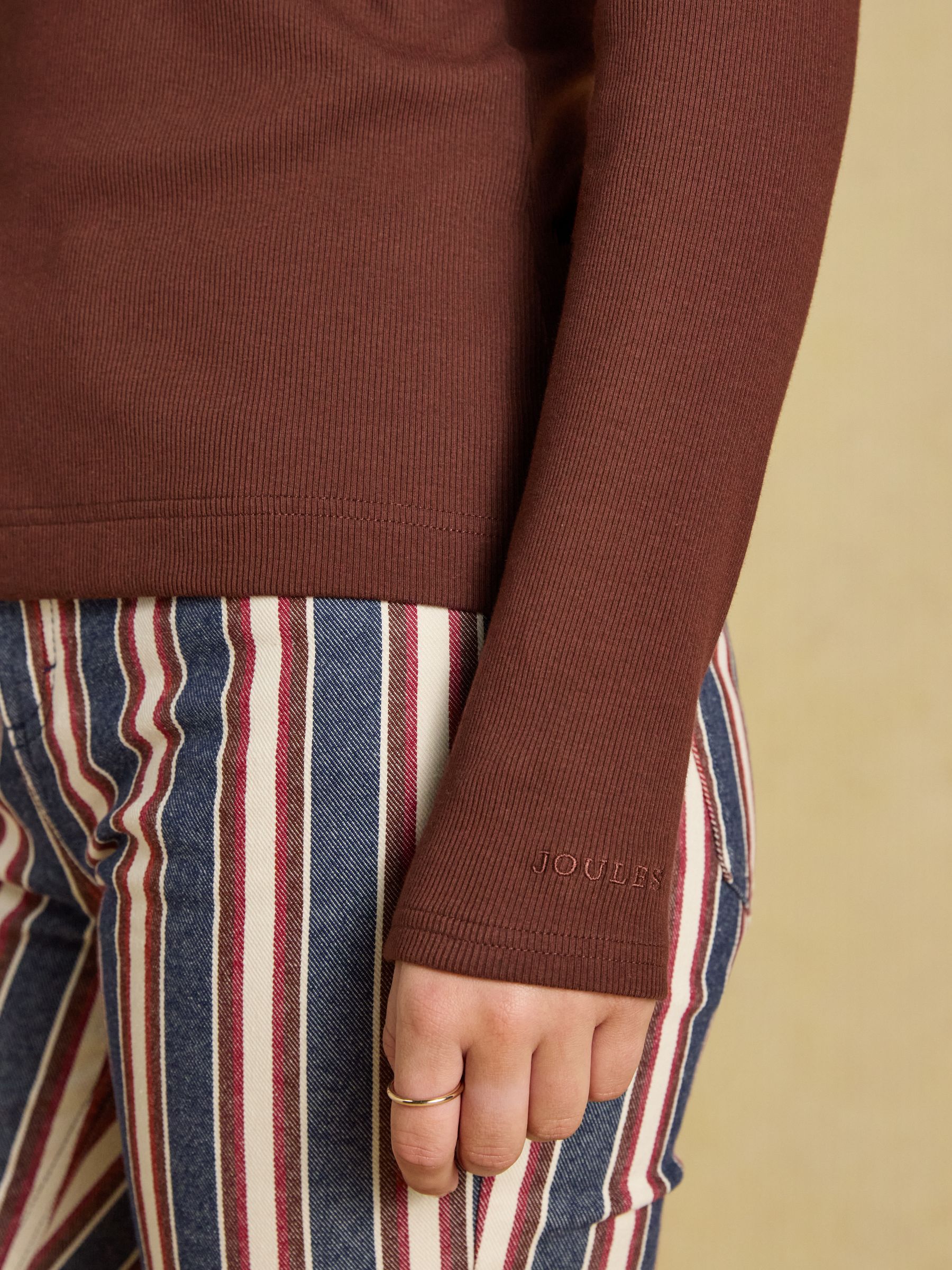 Fairfield Chocolate Brown Jonty Fox Ribbed Long Sleeve Collared Jersey Top - Image 4 of 6