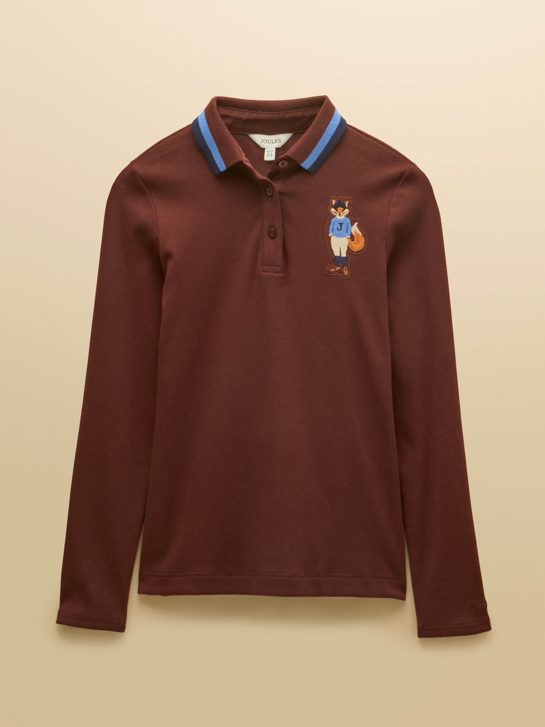 Fairfield Chocolate Brown Jonty Fox Ribbed Long Sleeve Collared Jersey Top - Image 6 of 6