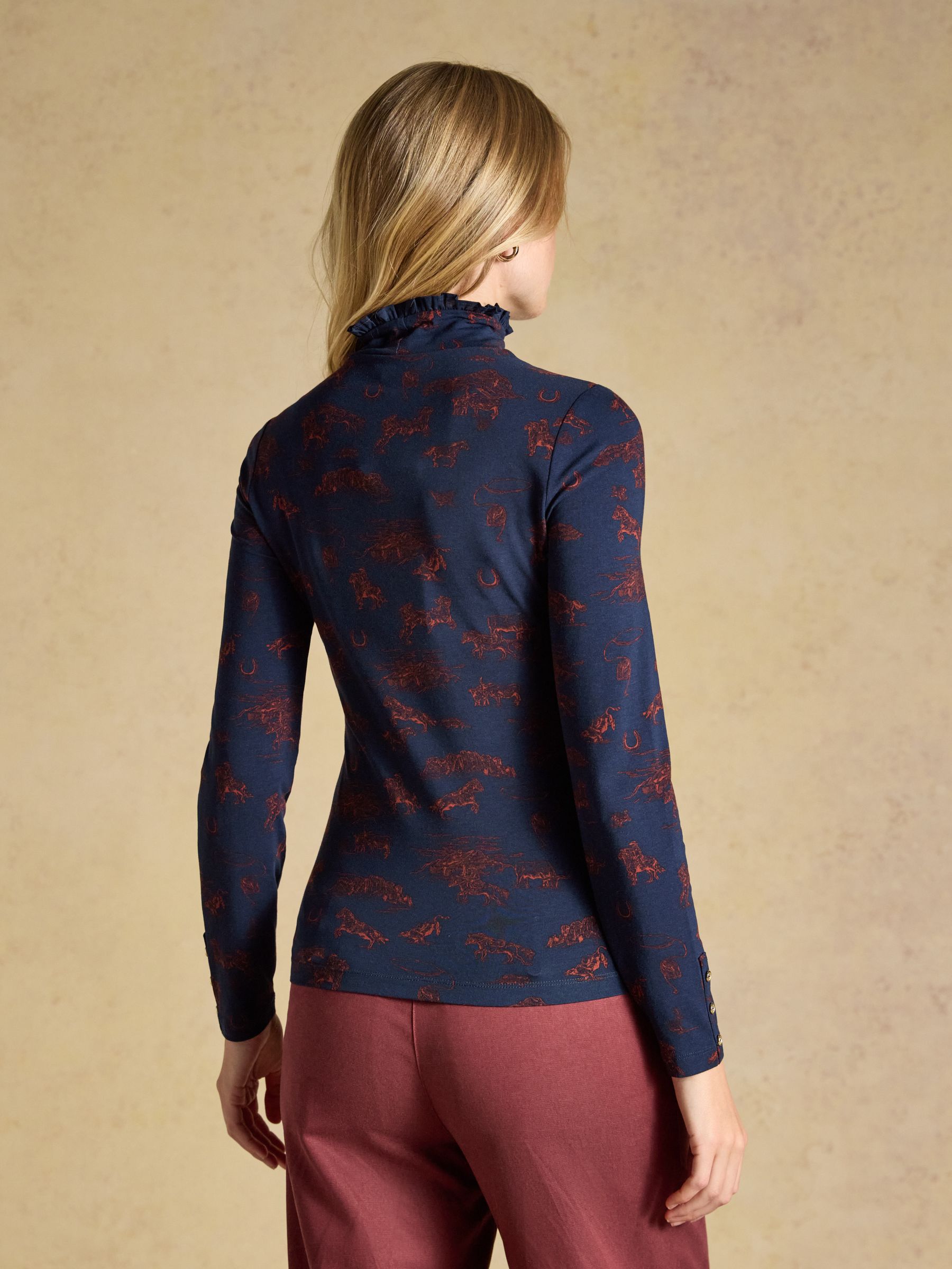 Amy Western Long Sleeve High Frill Neck Jersey Top - Image 2 of 7