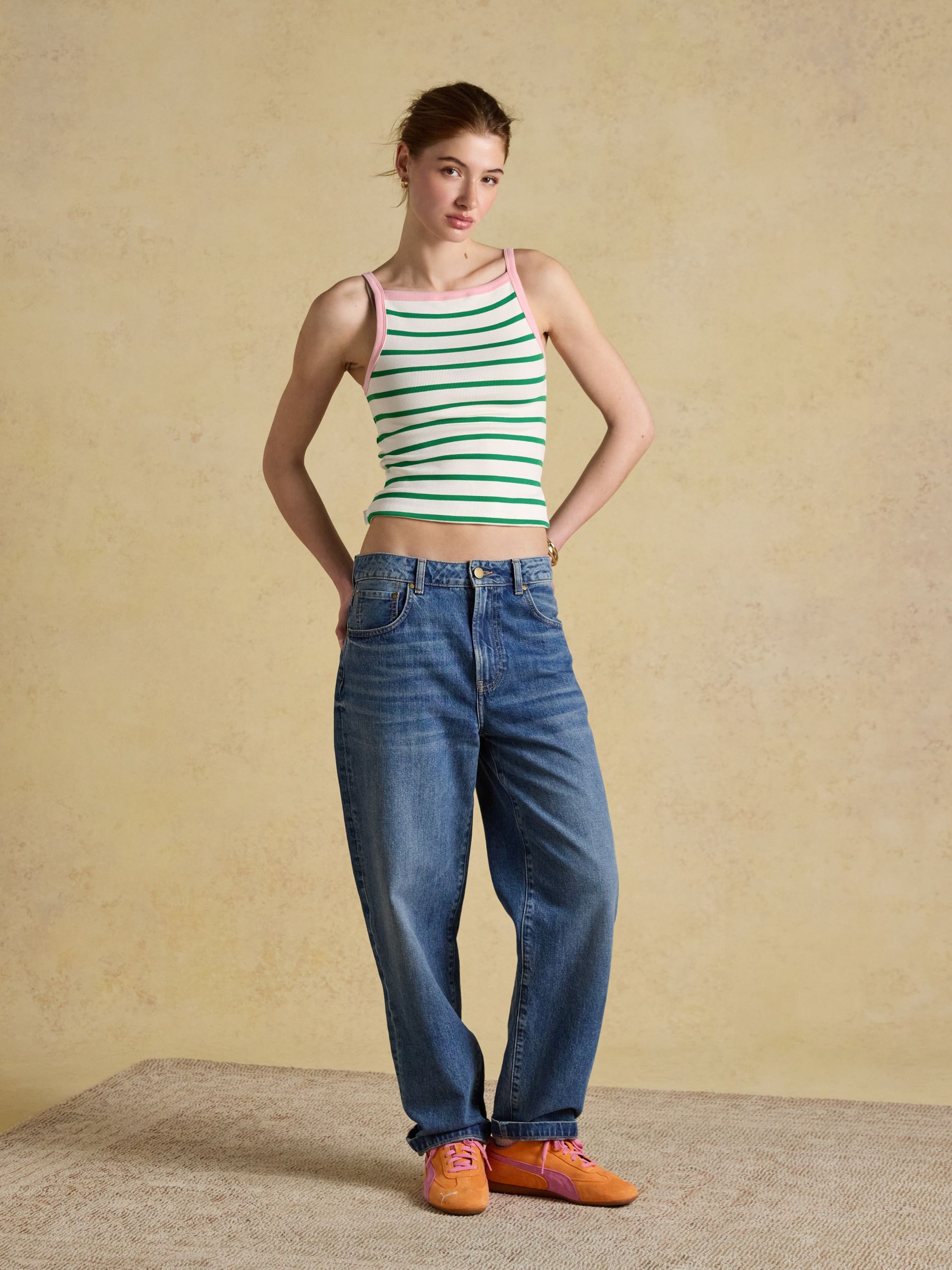 Gia Green Stripe Square Neck Ribbed Vest - Image 3 of 7