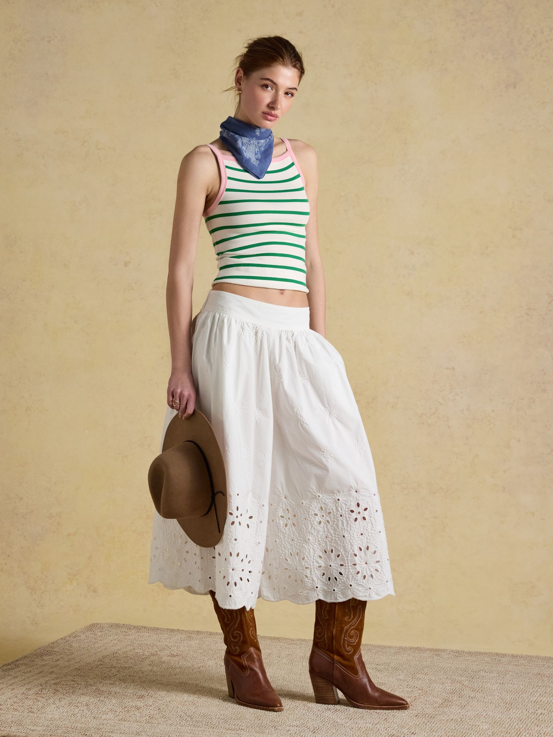 Gia Green Stripe Square Neck Ribbed Vest - Image 6 of 7