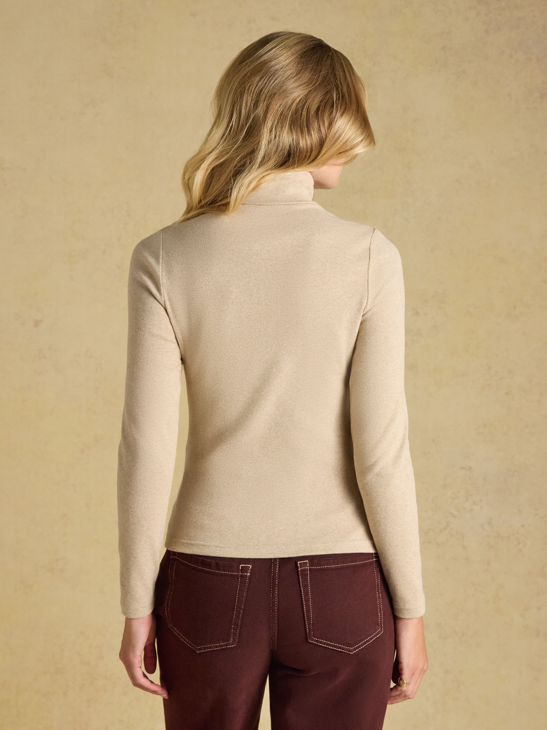 Oat Marl Warm Handle Ribbed Roll Neck Jersey Top - Image 2 of 8