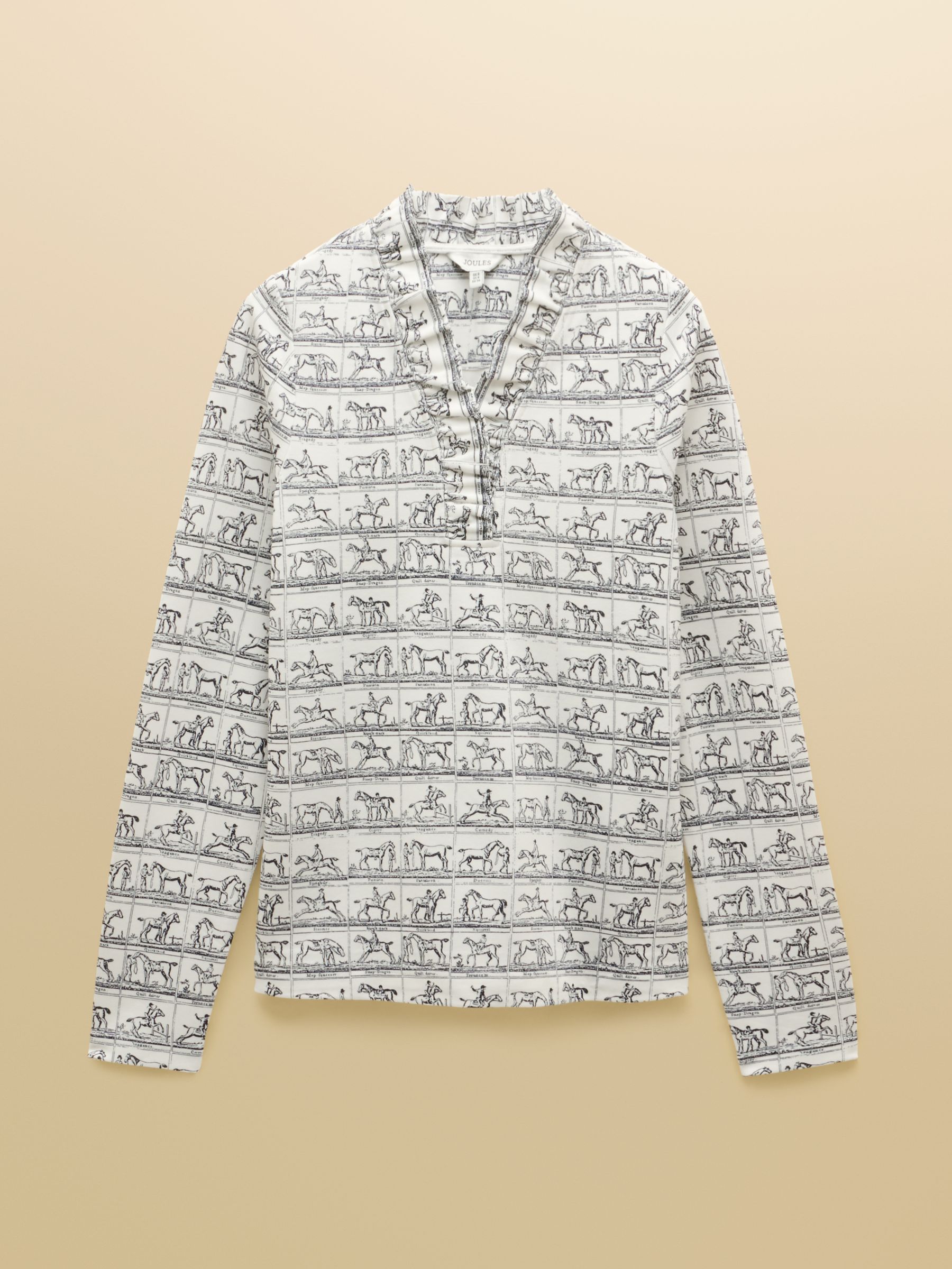 Heidi Creme/Navy Horse Grid Frill Neck Printed Jersey Top - Image 8 of 8 Heidi Creme/Navy Horse Grid Frill Neck Printed Jersey Top - Image 8 of 8
